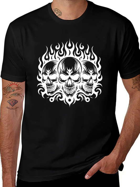 Skull Trio Graphic Tee - Bold Black T-Shirt