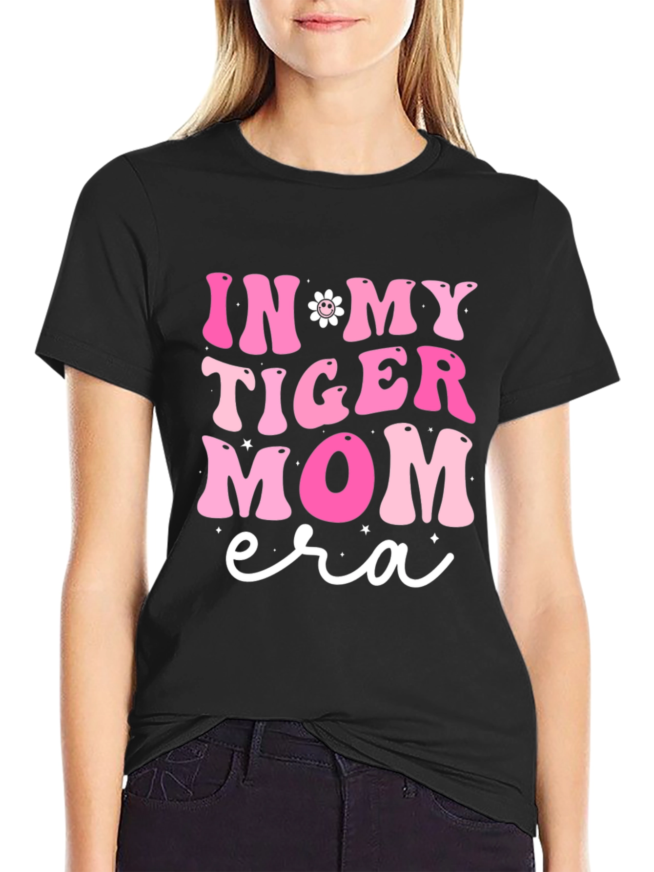 In My Tiger Mom Era Black Cotton T-Shirt