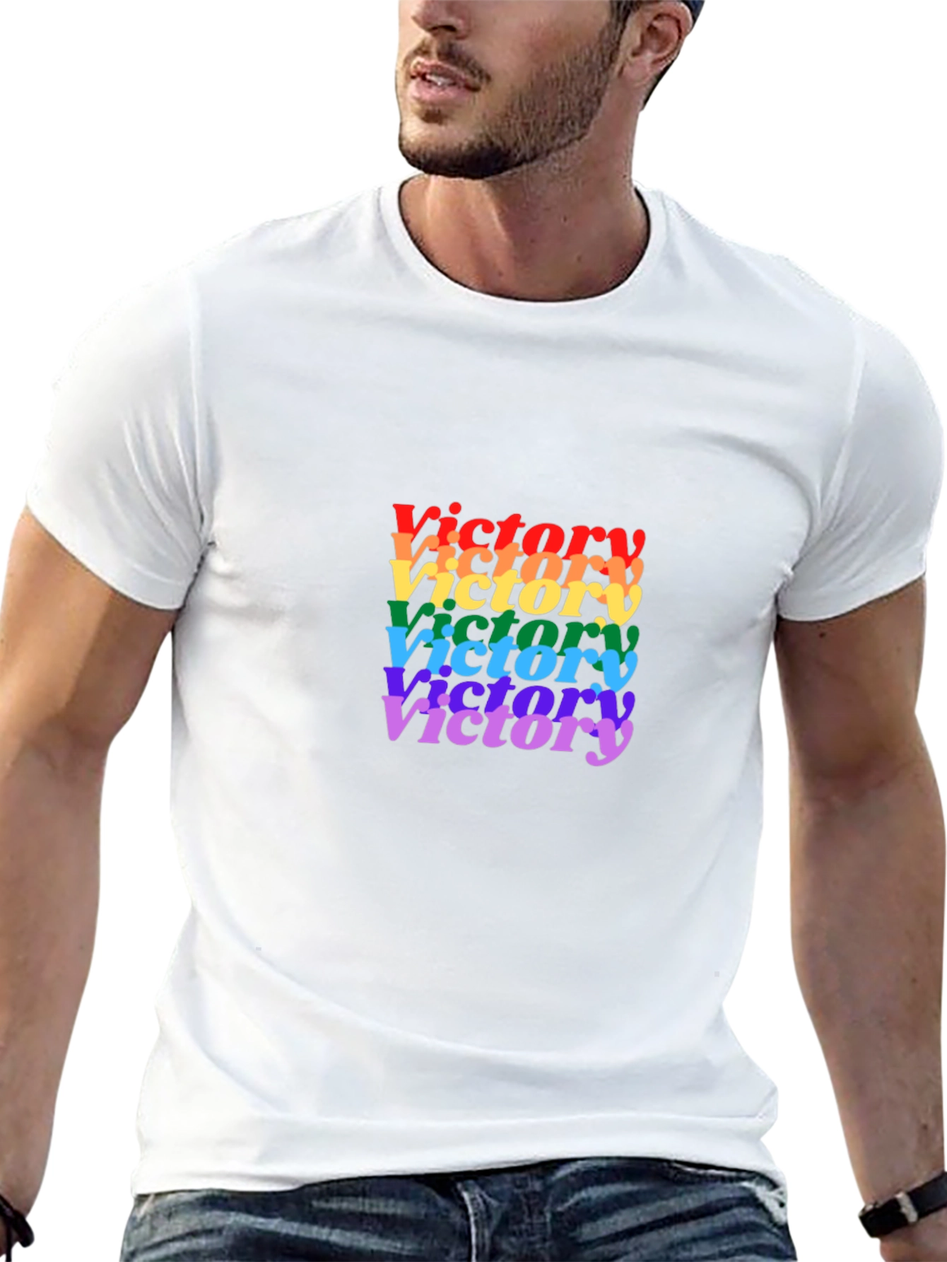 Rainbow Victory Graphic Black T-Shirt