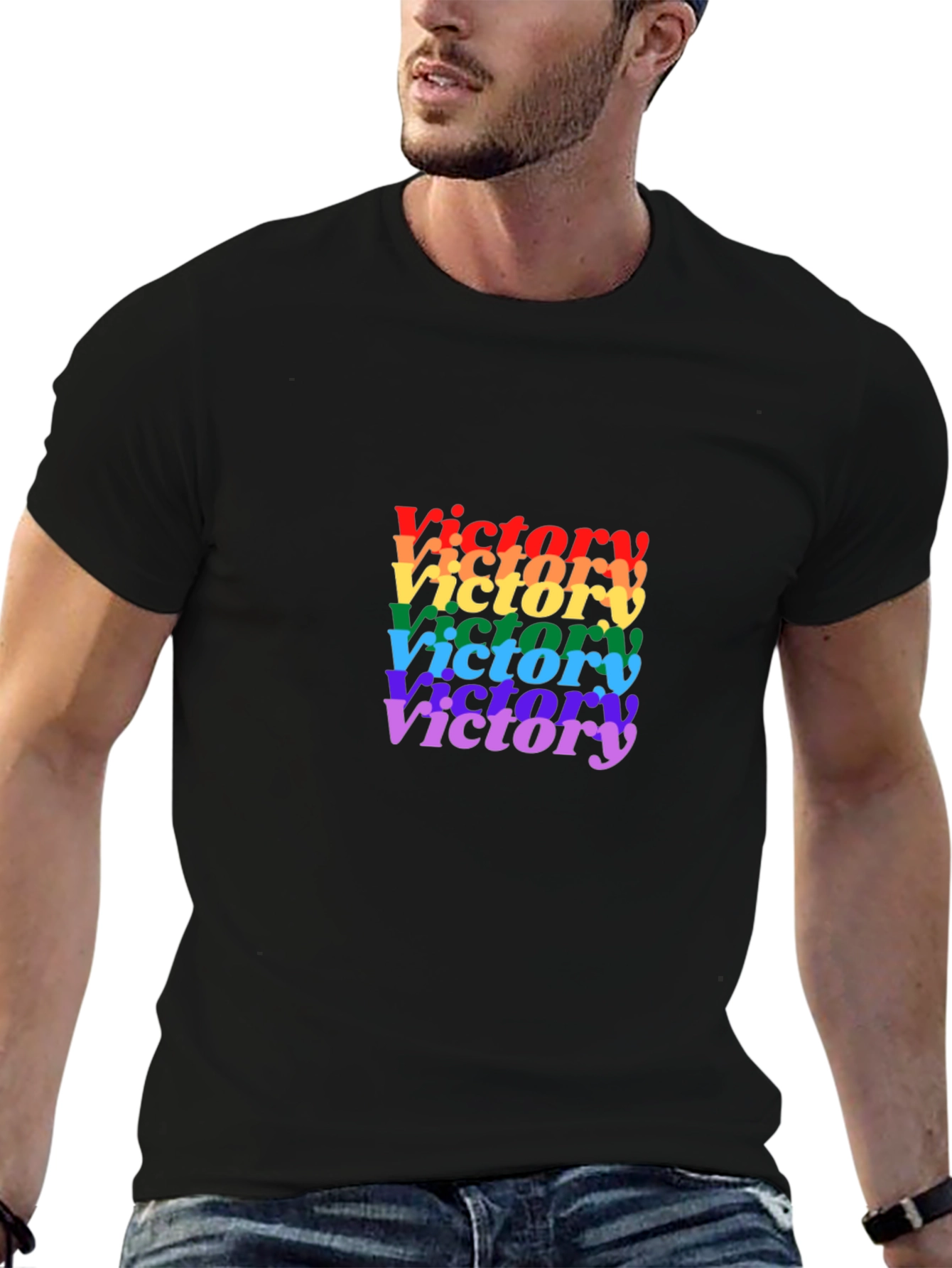 Rainbow Victory Graphic Black T-Shirt