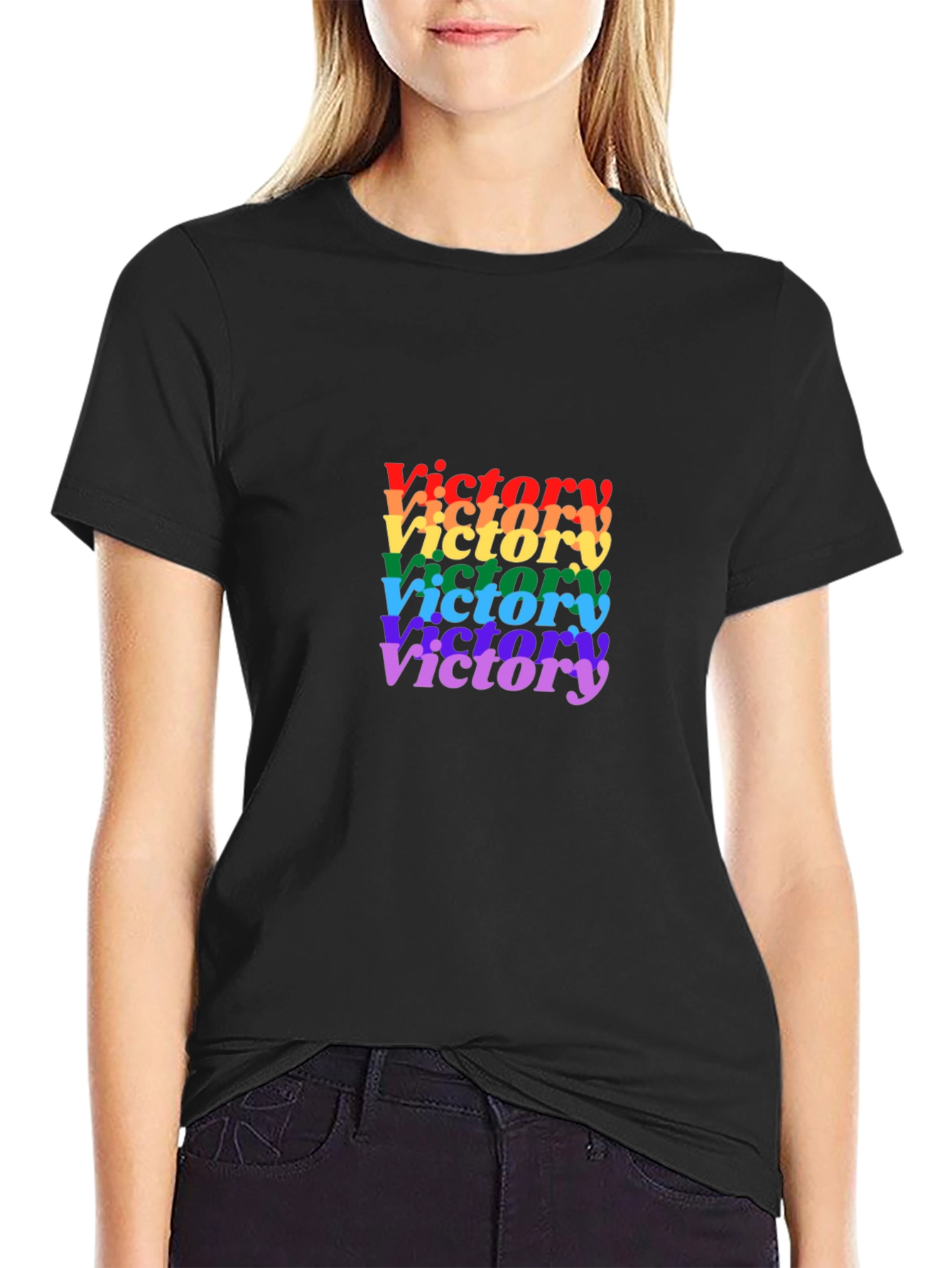 Rainbow Victory Graphic Black T-Shirt