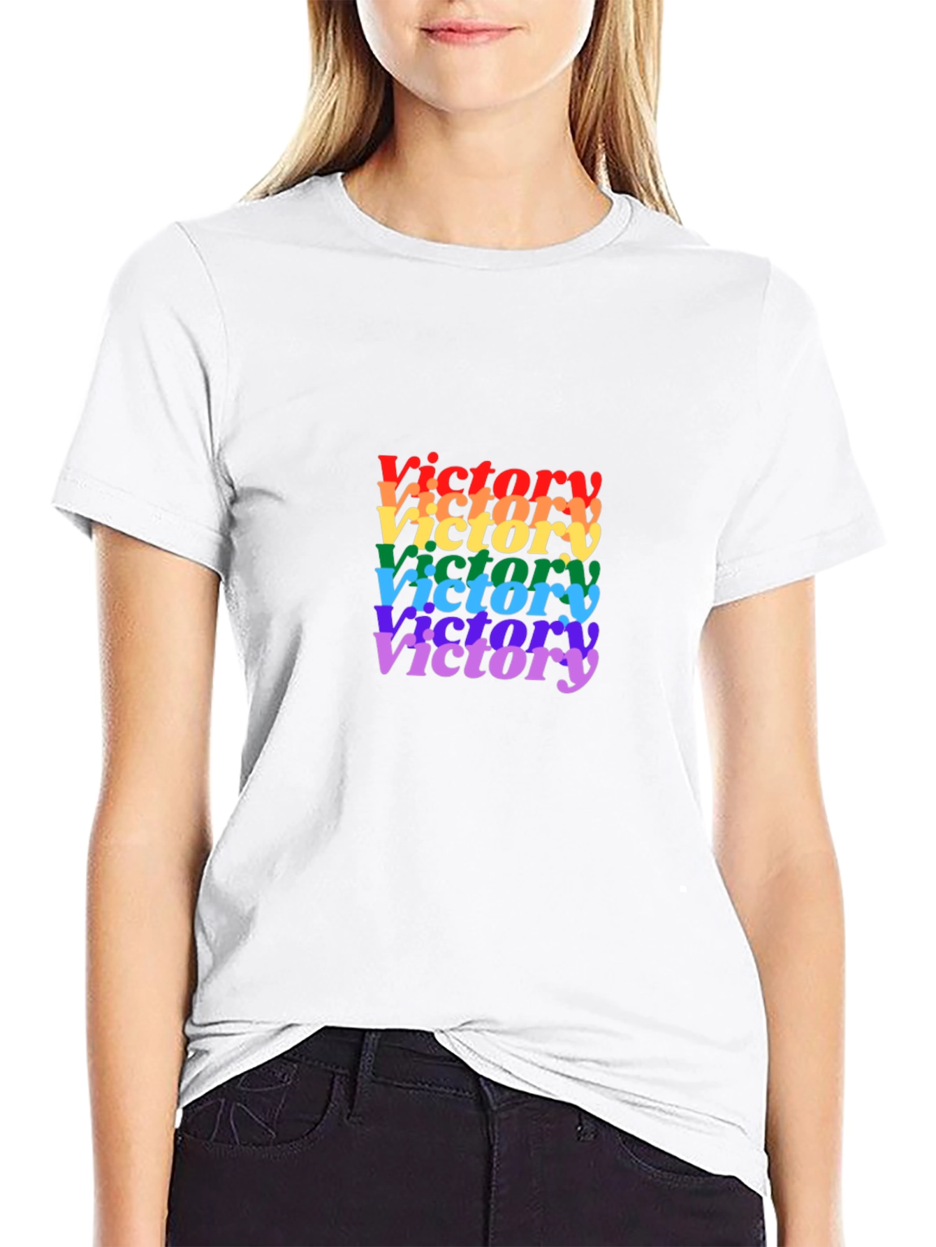 Rainbow Victory Graphic Black T-Shirt