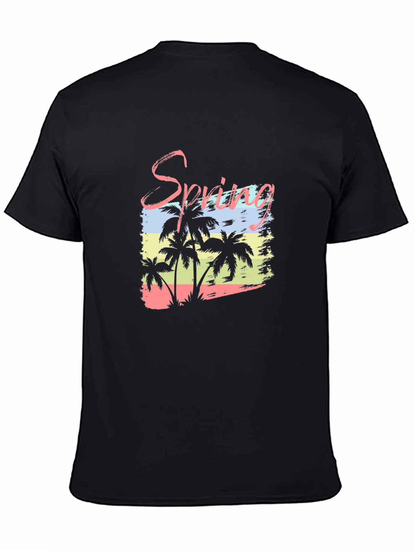 Spring Palm Tree Graphic Black T-Shirt