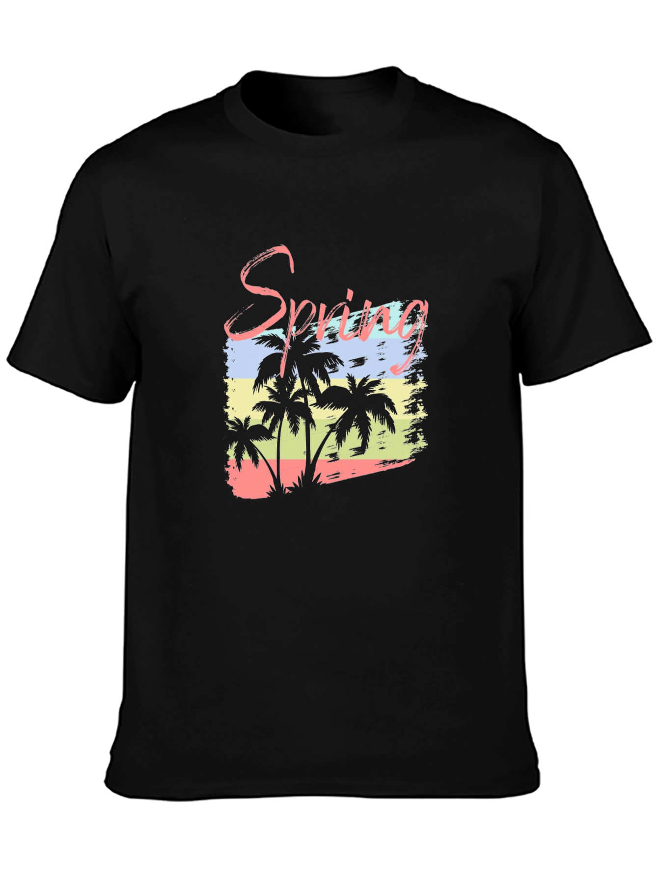Spring Palm Tree Graphic Black T-Shirt