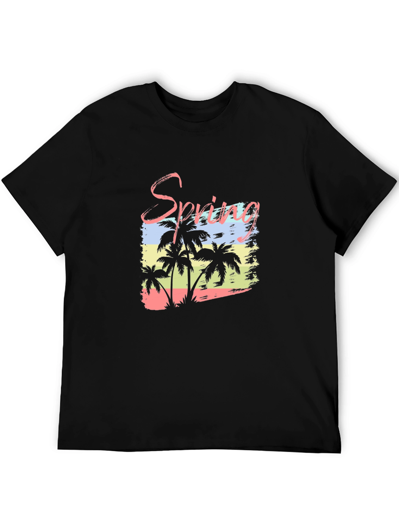 Spring Palm Tree Graphic Black T-Shirt