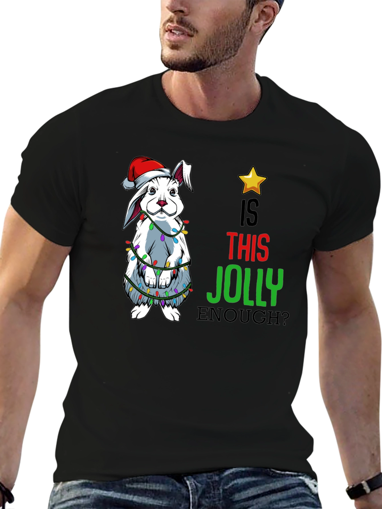 Funny Christmas Rabbit T-Shirt - Is This Jolly Enough?