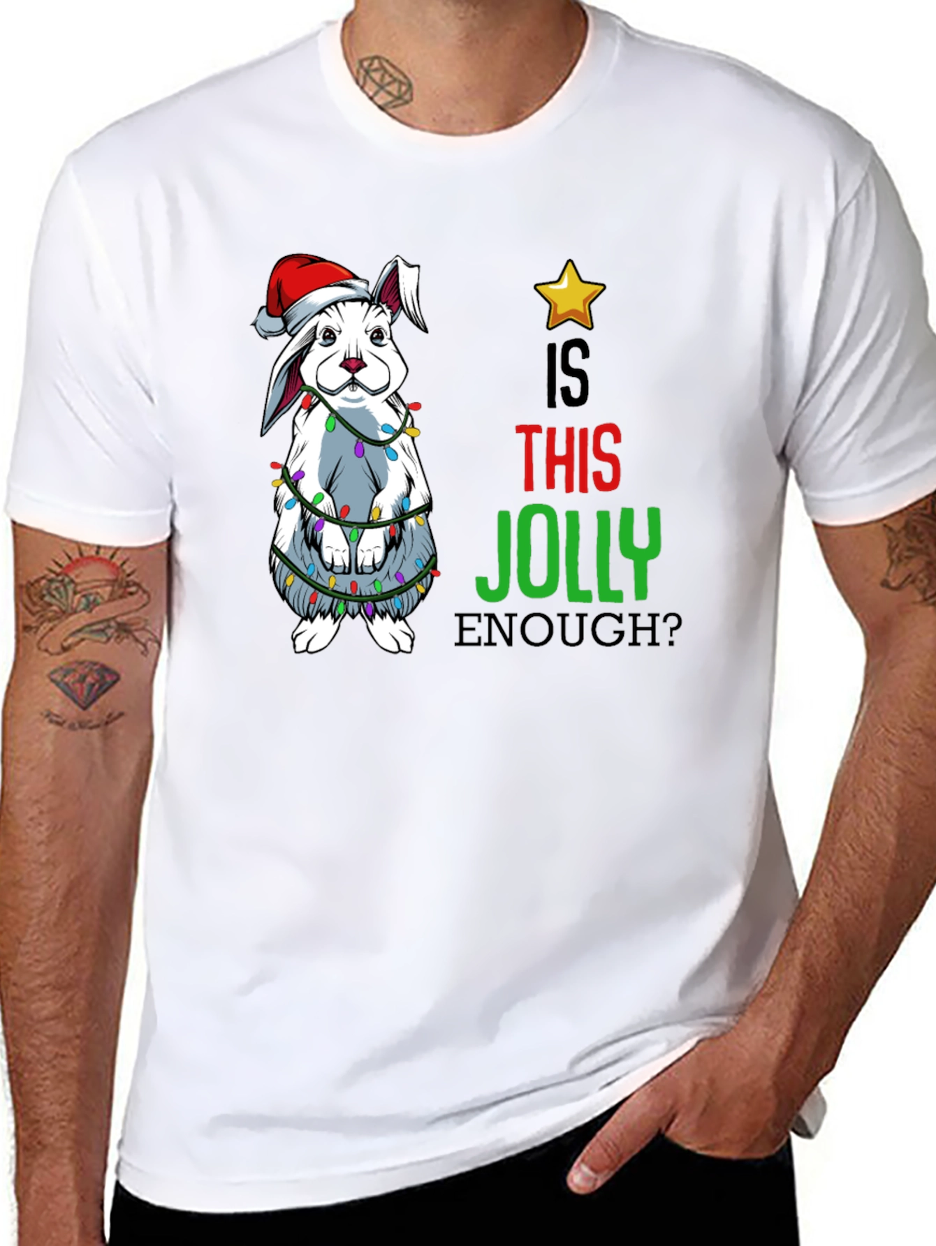 Funny Christmas Rabbit T-Shirt - Is This Jolly Enough?