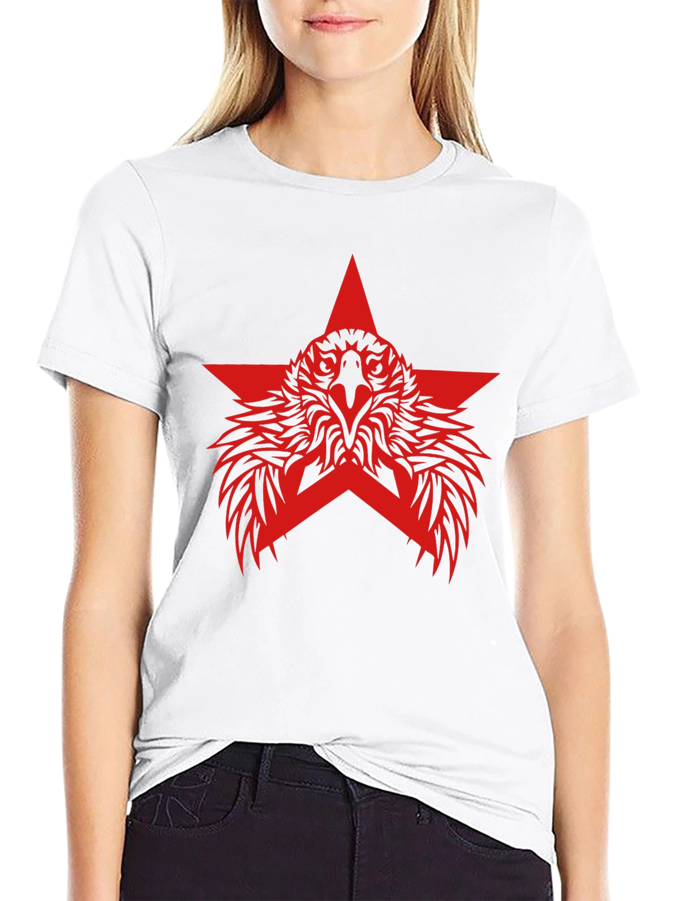 Red Eagle Star Graphic Black T-Shirt
