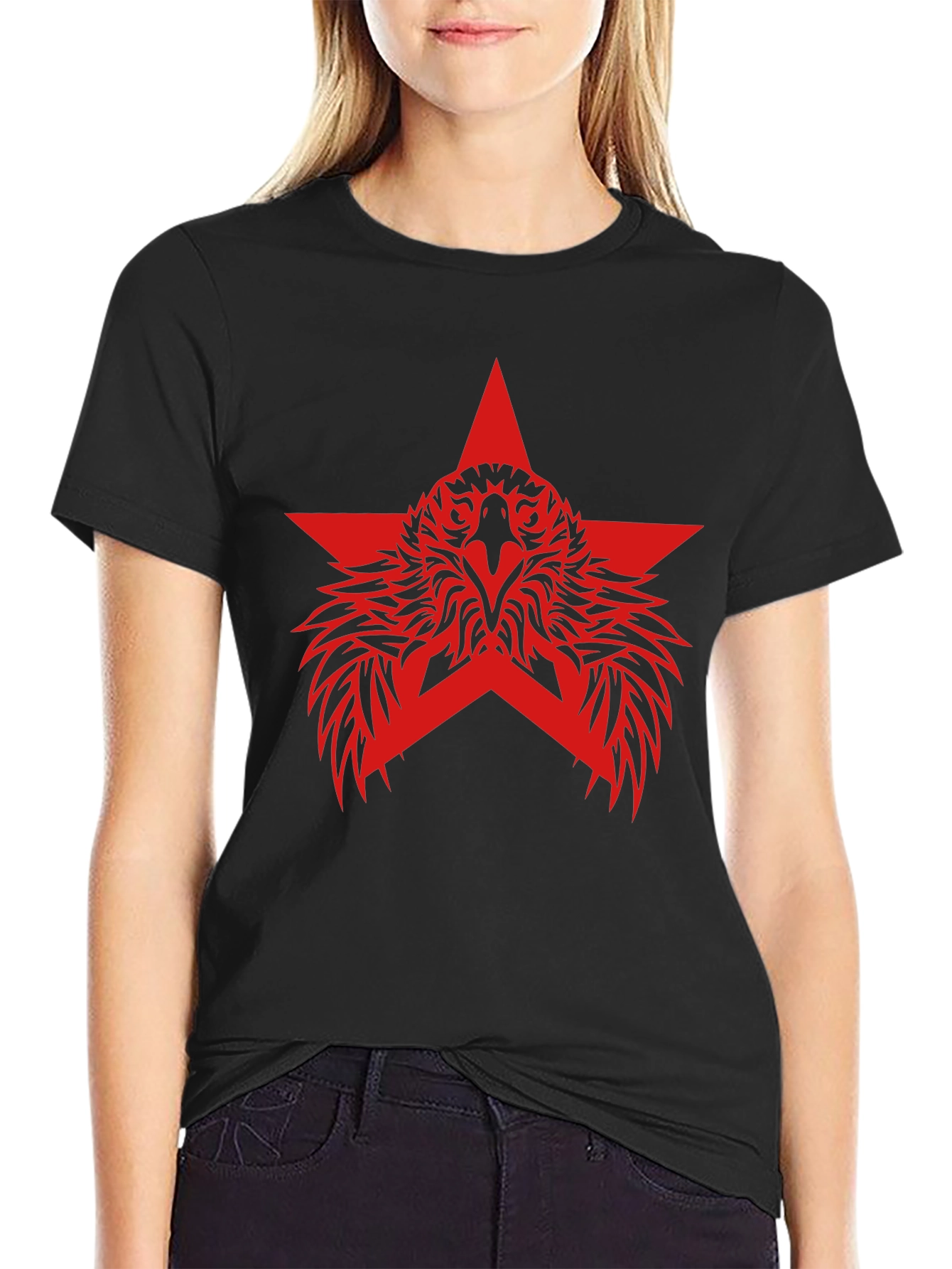 Red Eagle Star Graphic Black T-Shirt