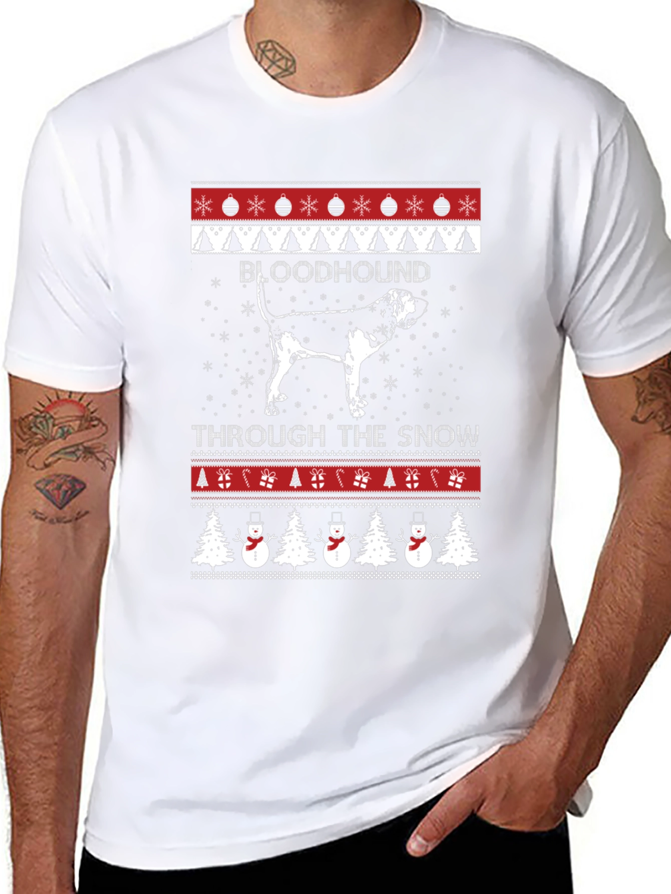 Bloodhound Through the Snow Christmas Ugly Sweater T-Shirt