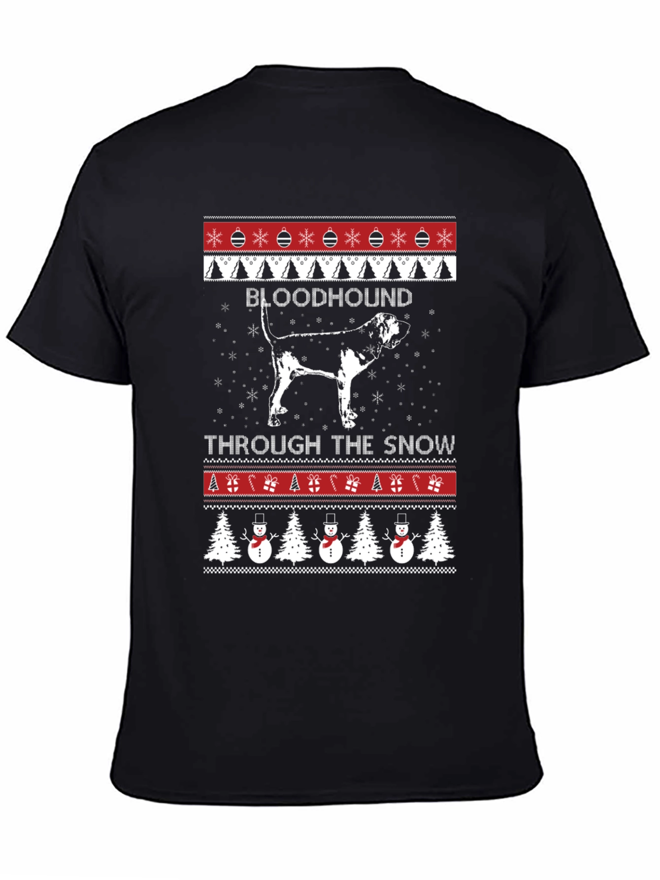 Bloodhound Through the Snow Christmas Ugly Sweater T-Shirt