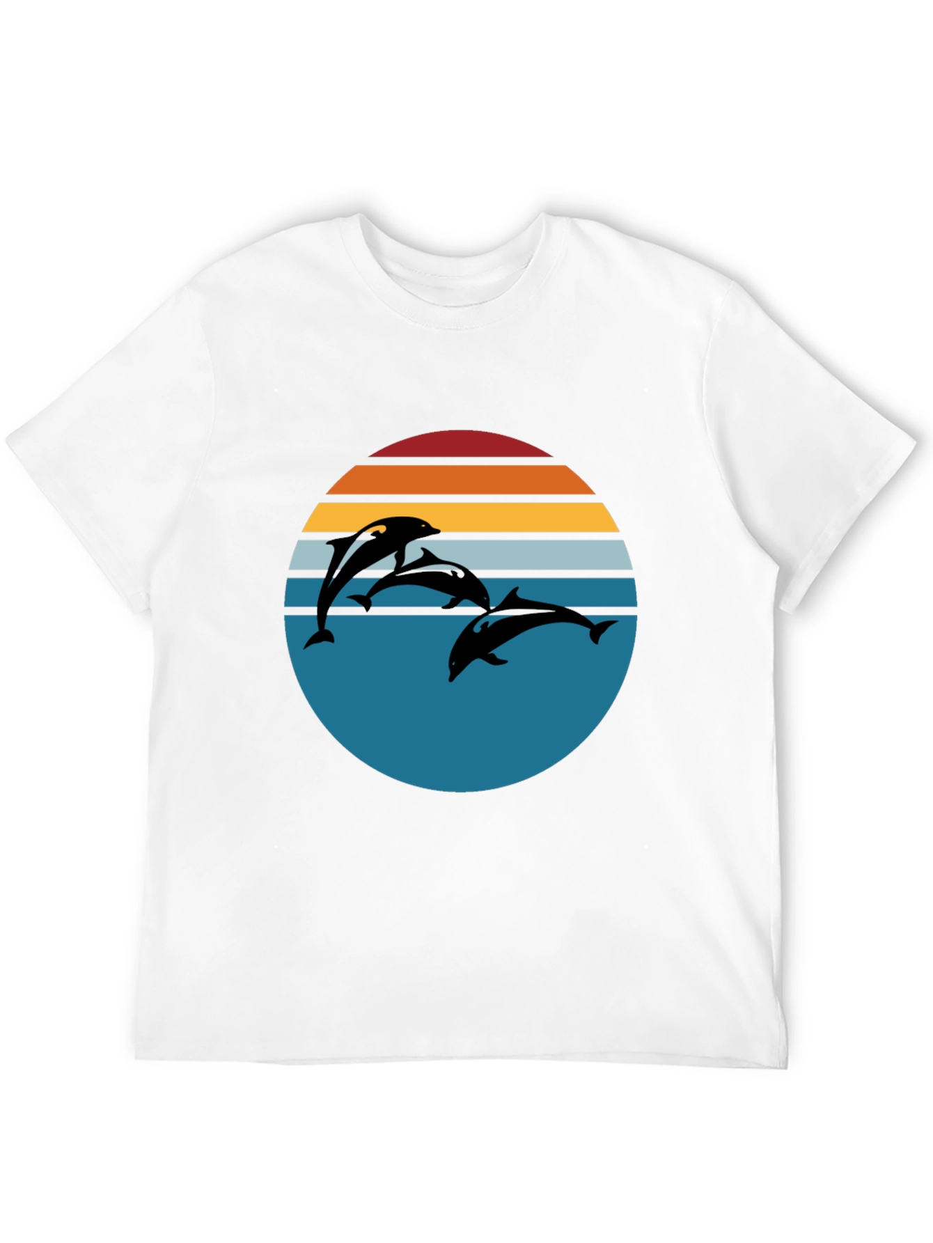 Dolphin Sunset Graphic Tee - Retro Style Black T-Shirt