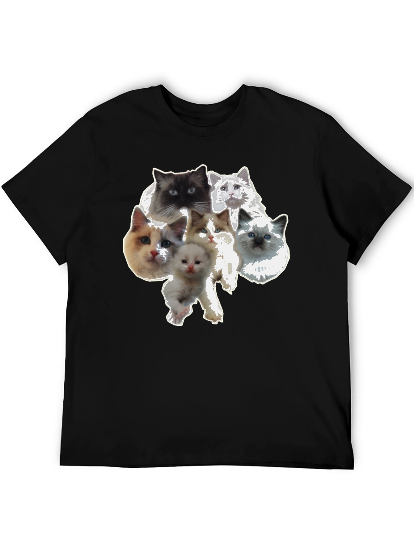 Cute Cat Faces Black T-Shirt