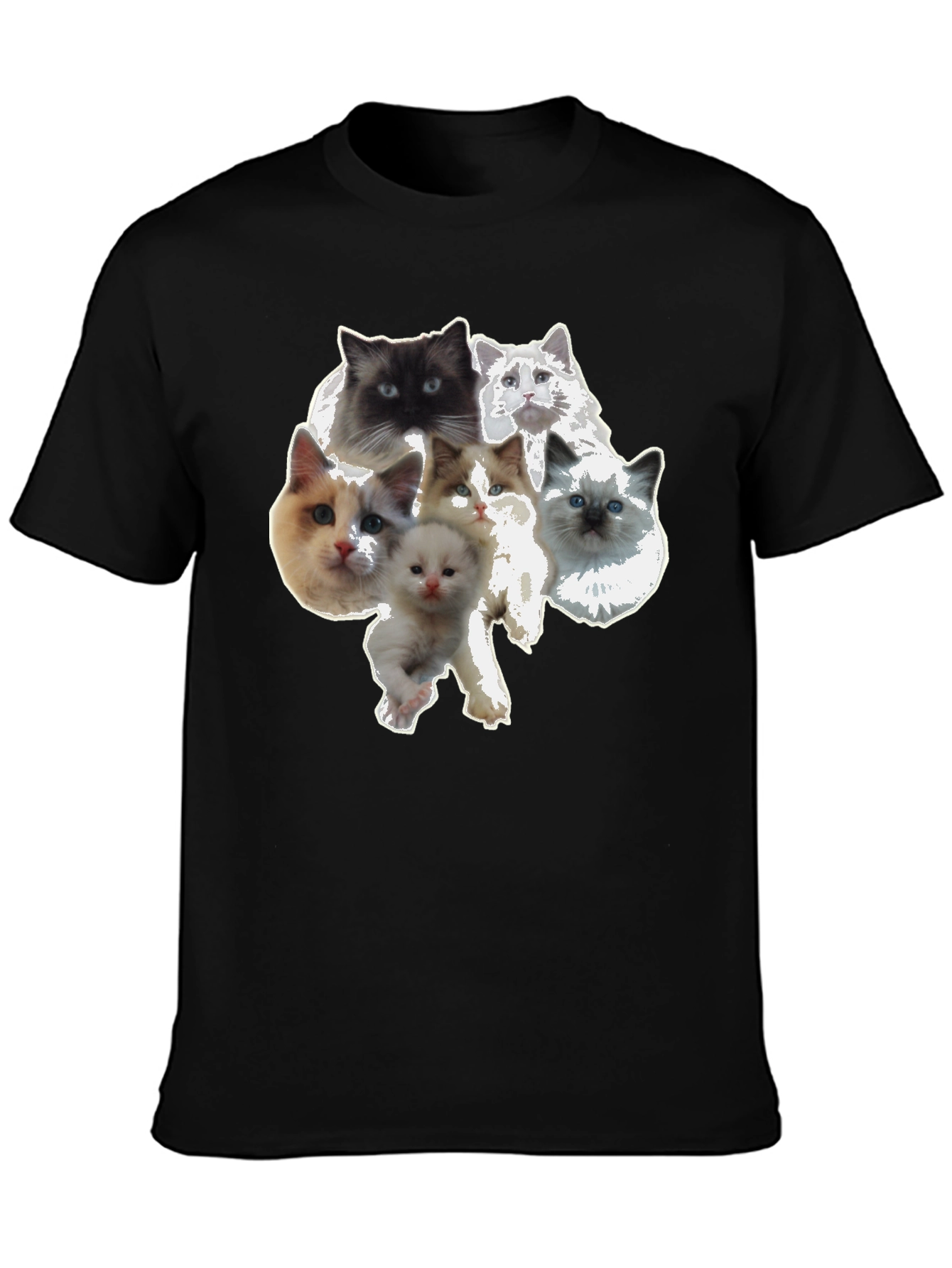 Cute Cat Faces Black T-Shirt