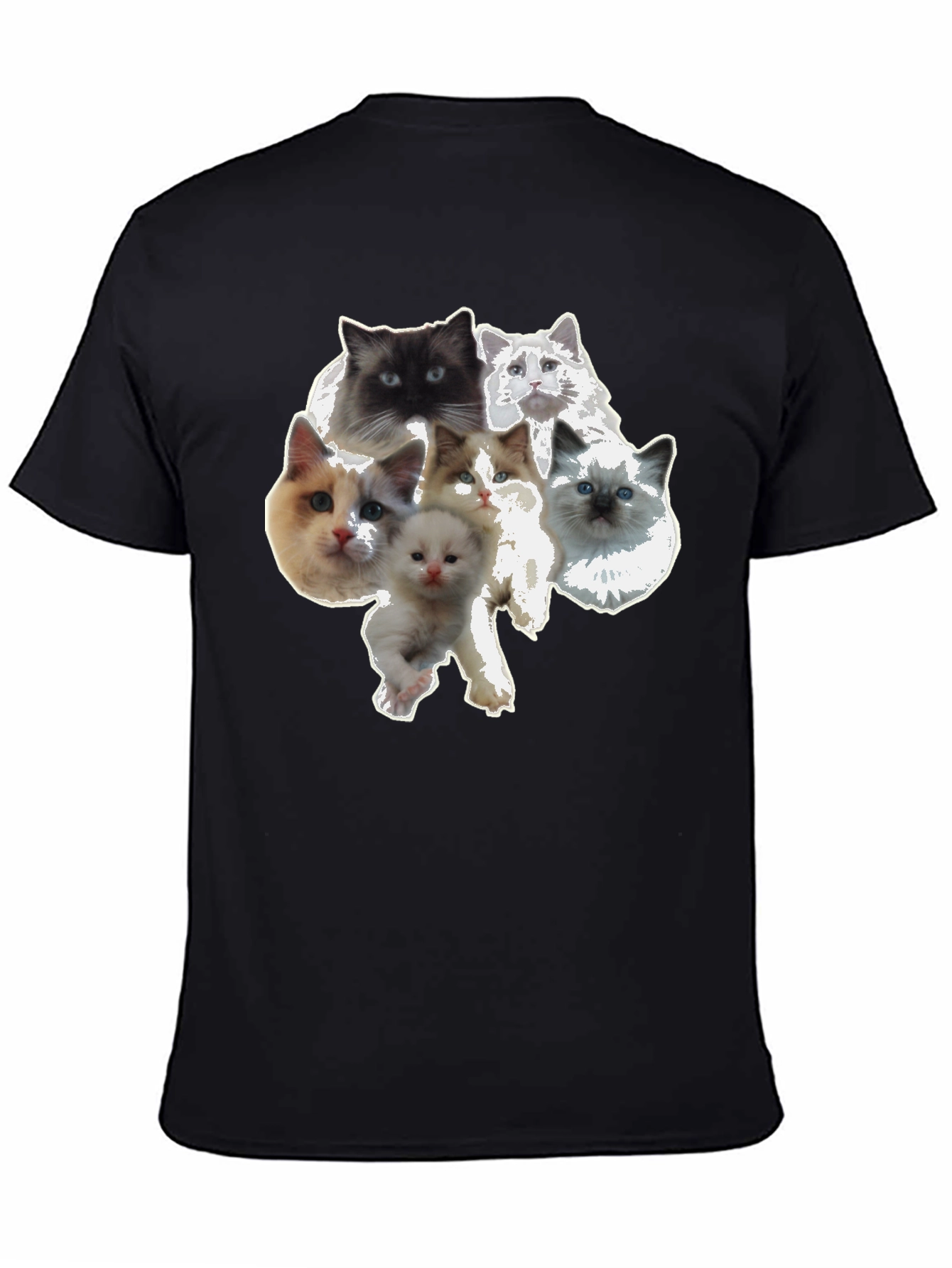 Cute Cat Faces Black T-Shirt