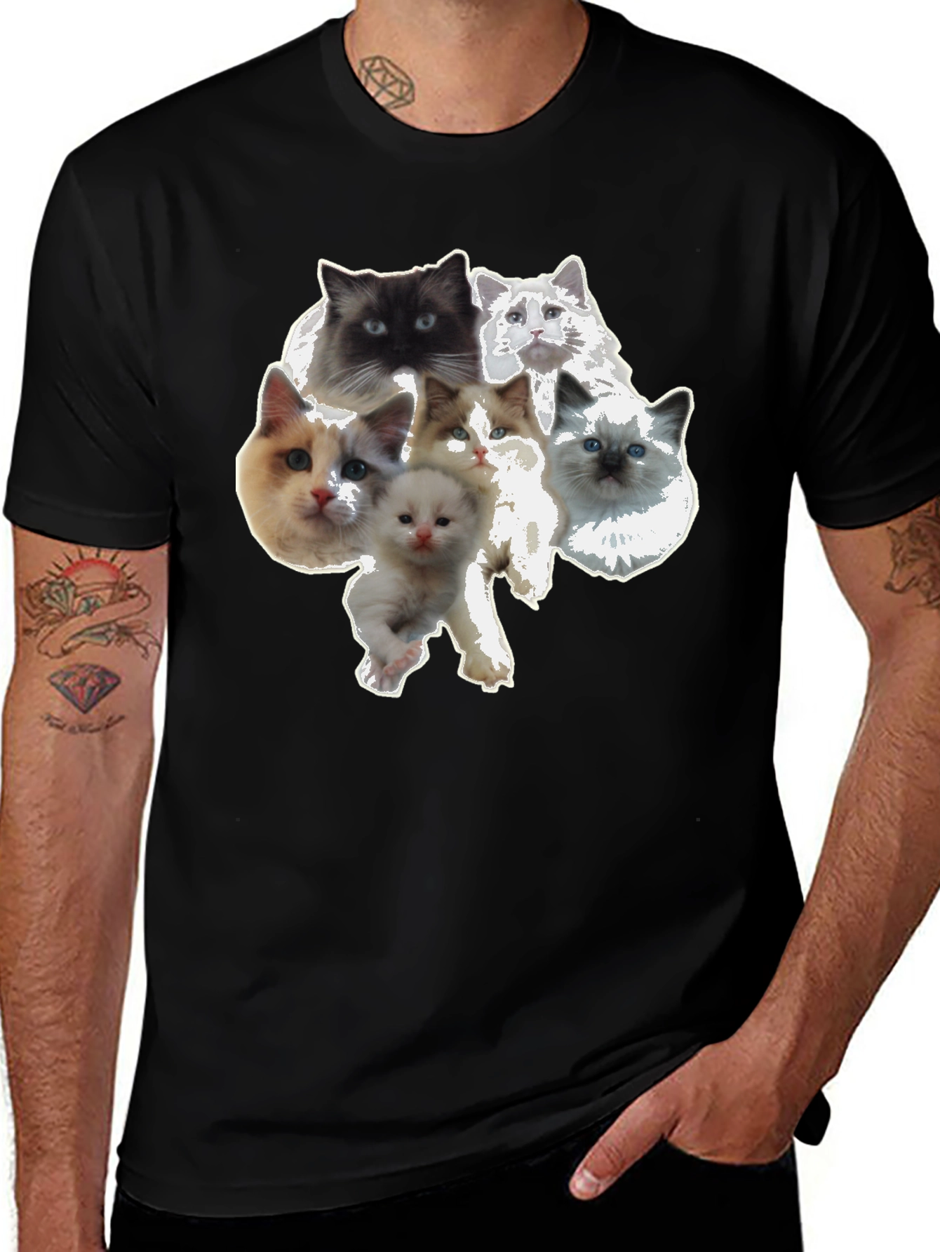 Cute Cat Faces Black T-Shirt