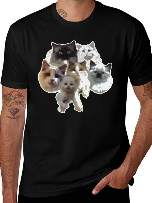 Cute Cat Faces Black T-Shirt