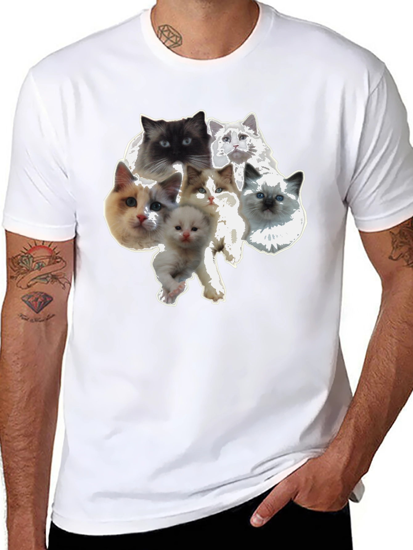 Cute Cat Faces Black T-Shirt