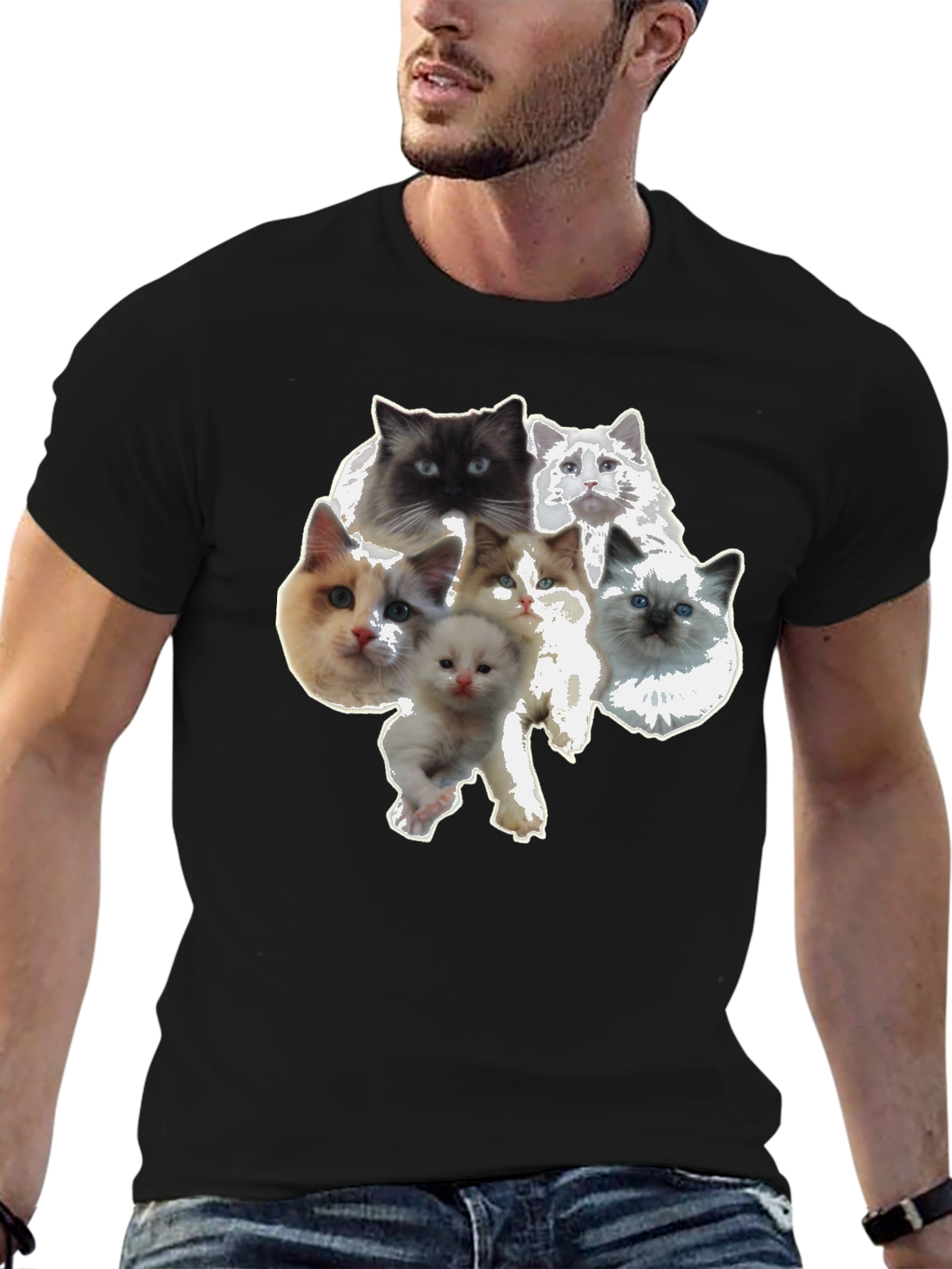 Cute Cat Faces Black T-Shirt