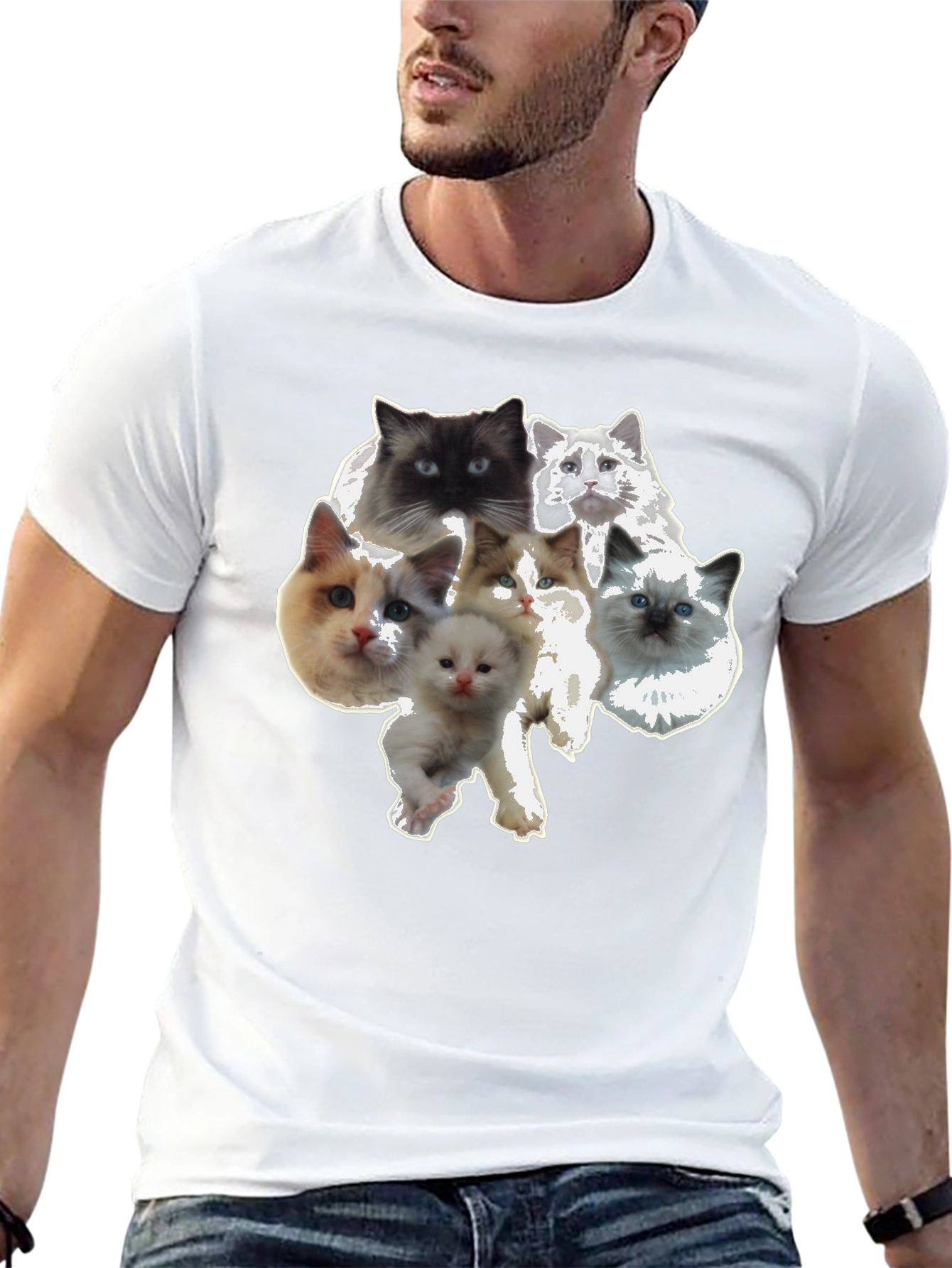 Cute Cat Faces Black T-Shirt