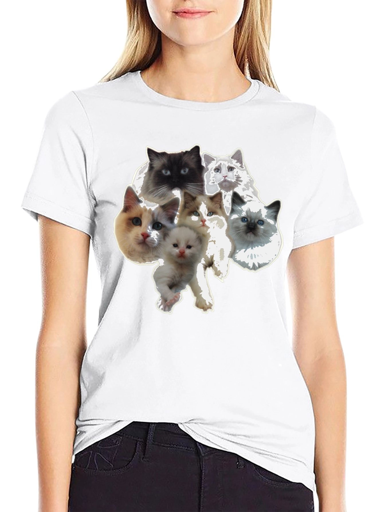 Cute Cat Faces Black T-Shirt