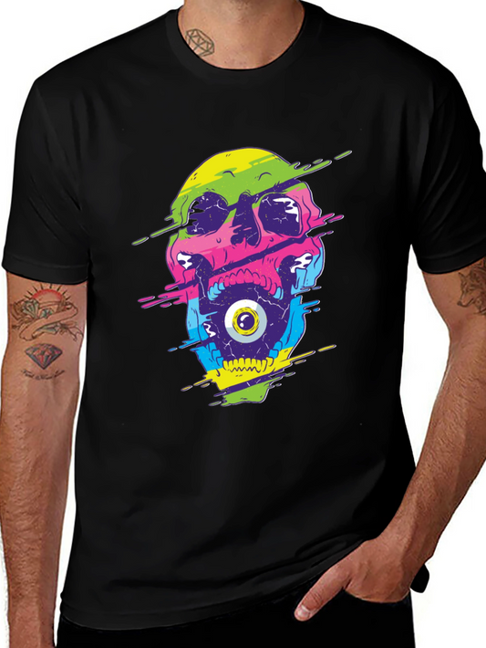 Glitch Skull Graphic Tee - Bold and Unique