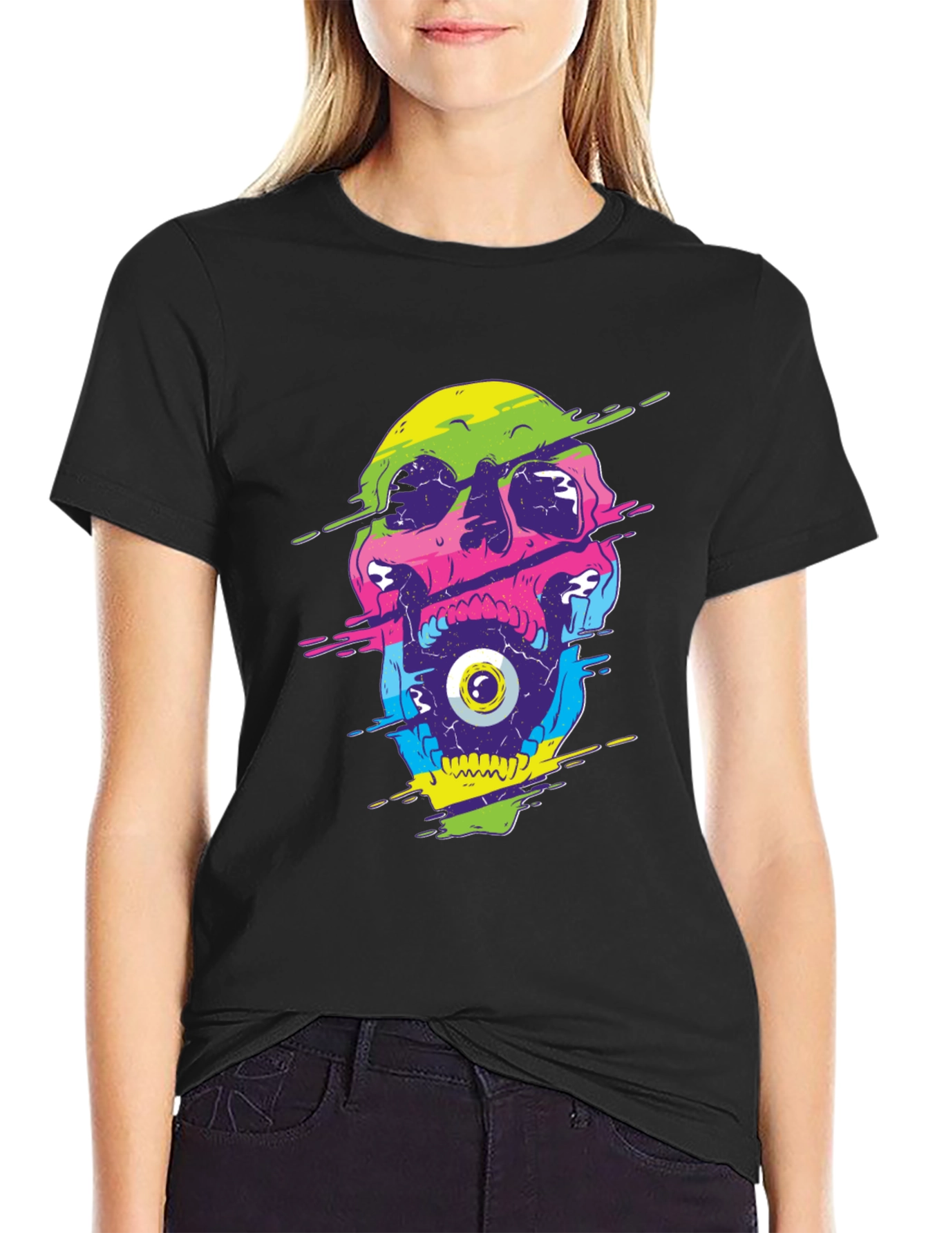 Glitch Skull Graphic Tee - Bold and Unique