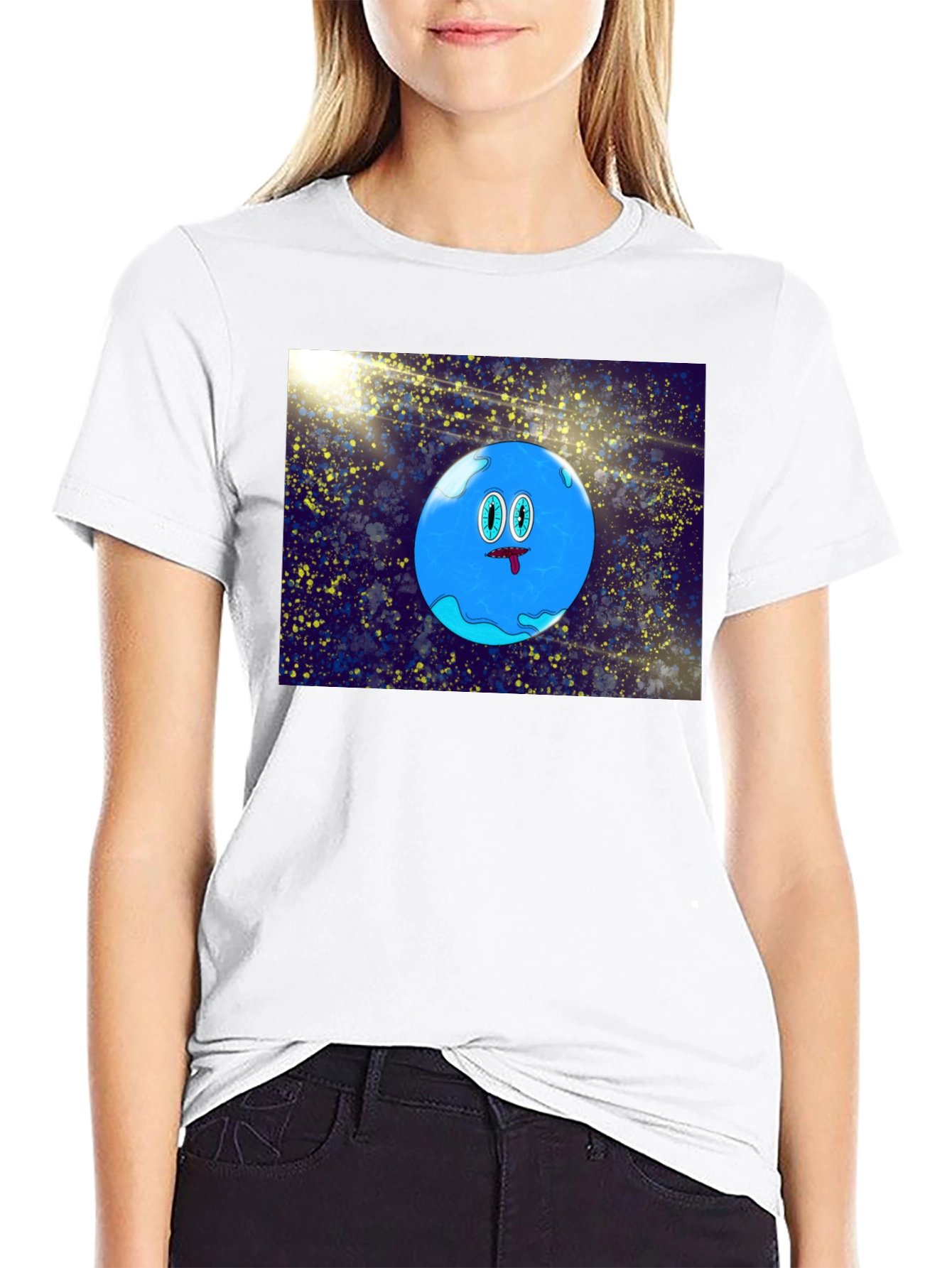 Cartoon Planet Graphic Black T-Shirt