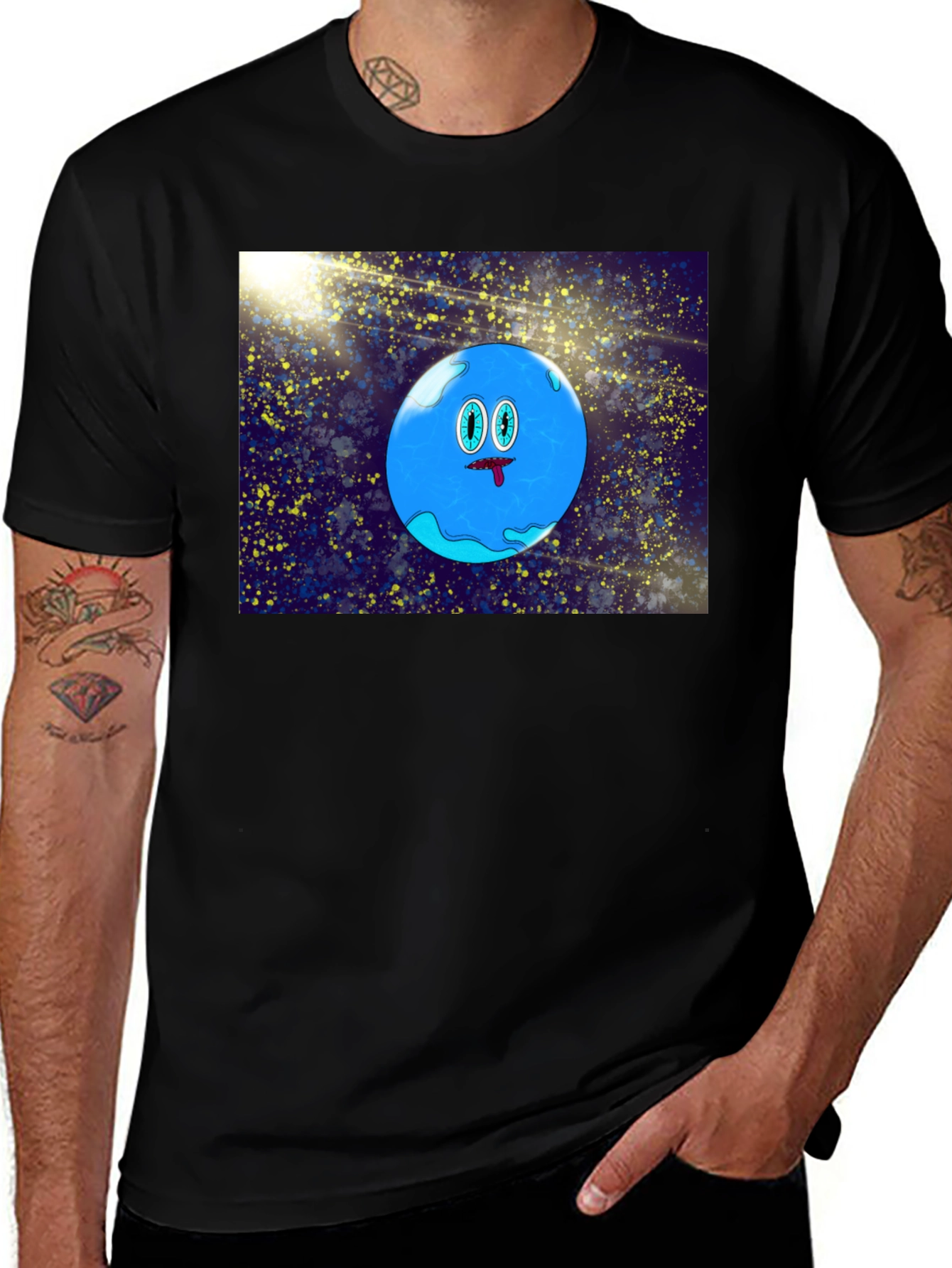 Cartoon Planet Graphic Black T-Shirt