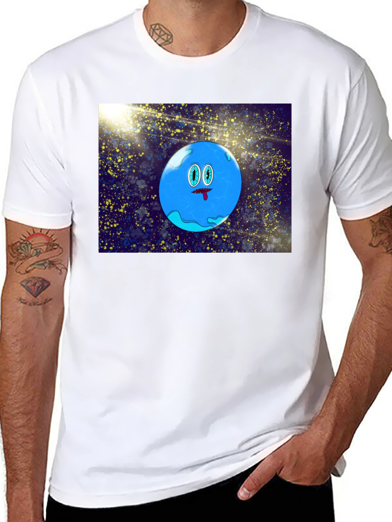 Cartoon Planet Graphic Black T-Shirt