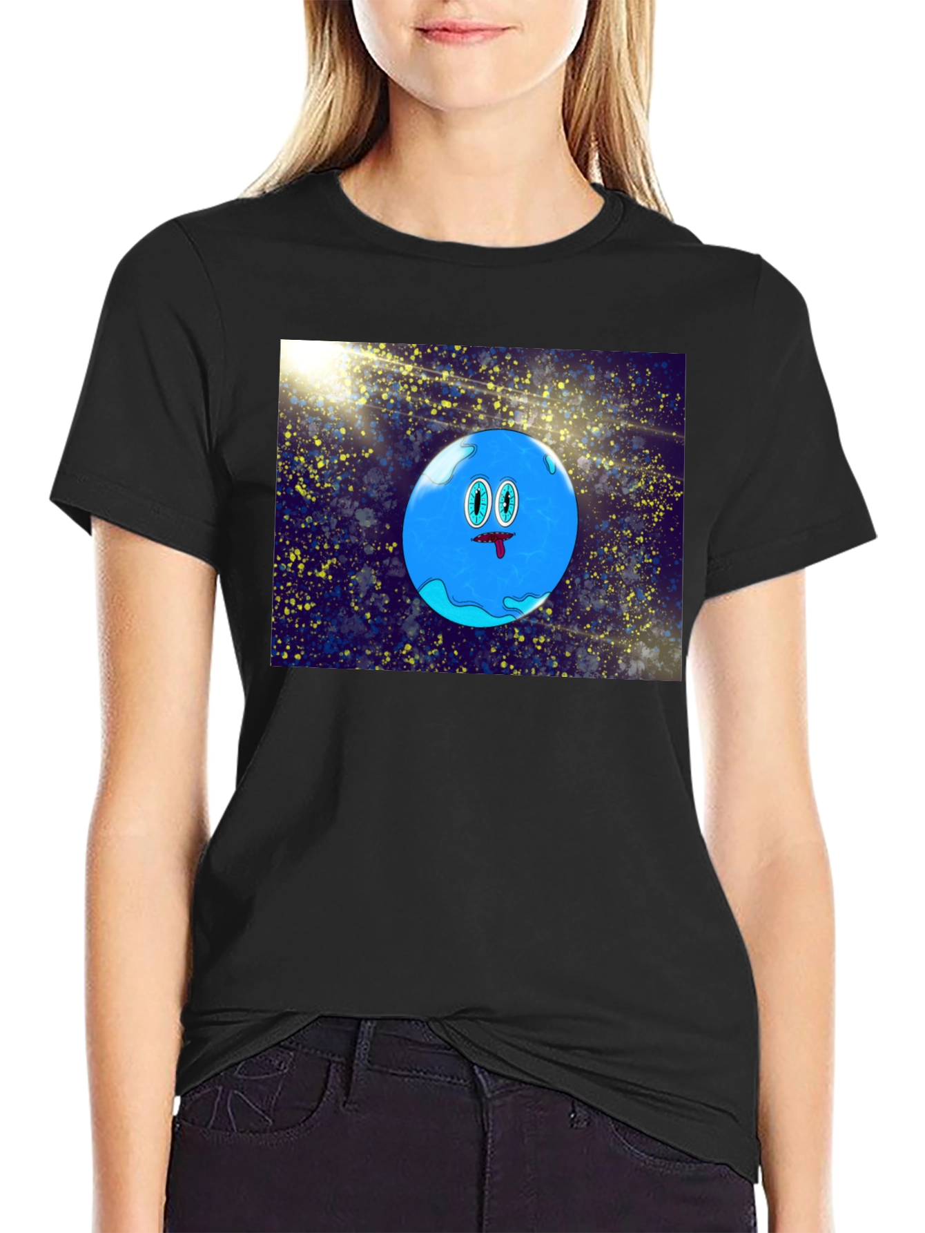 Cartoon Planet Graphic Black T-Shirt