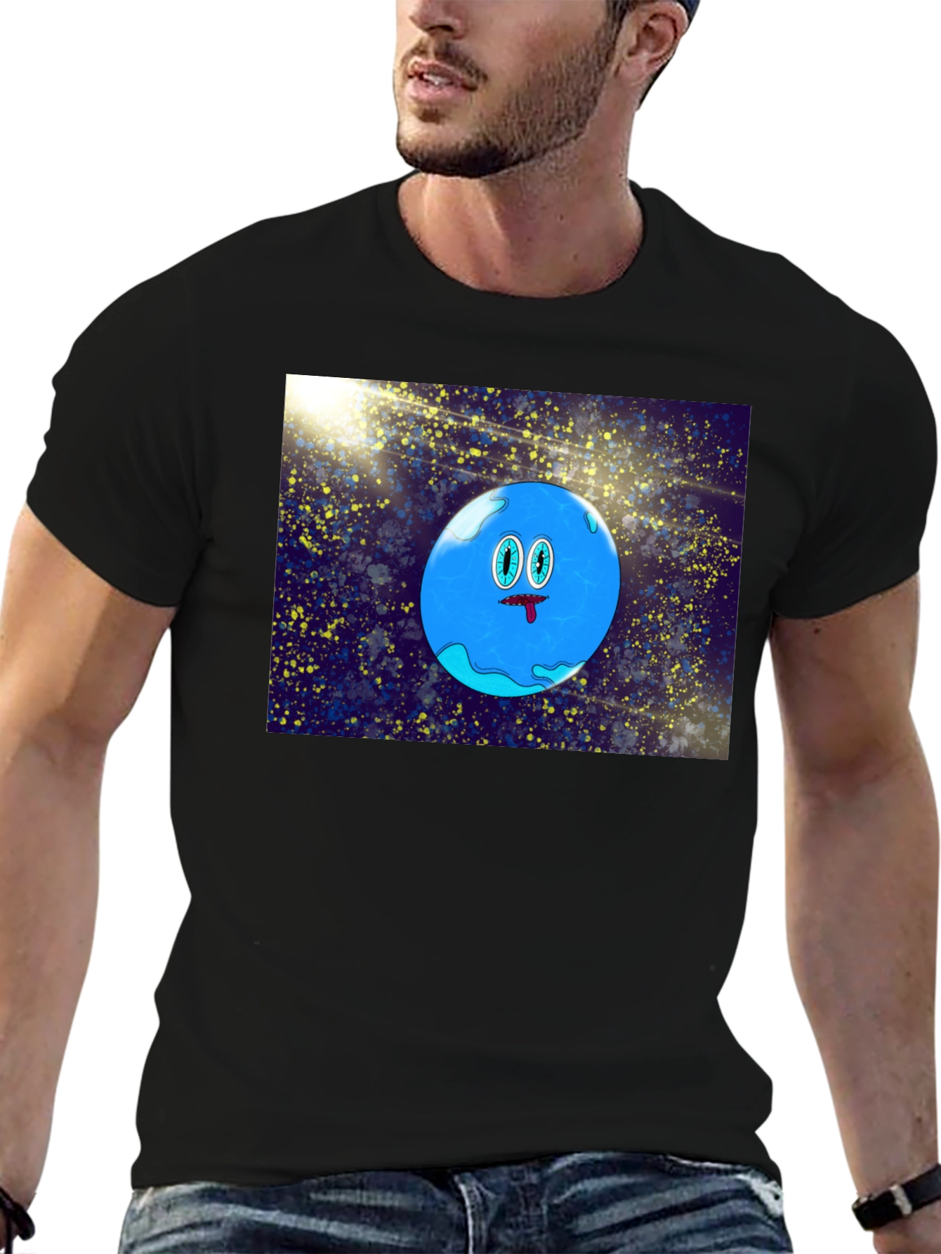 Cartoon Planet Graphic Black T-Shirt