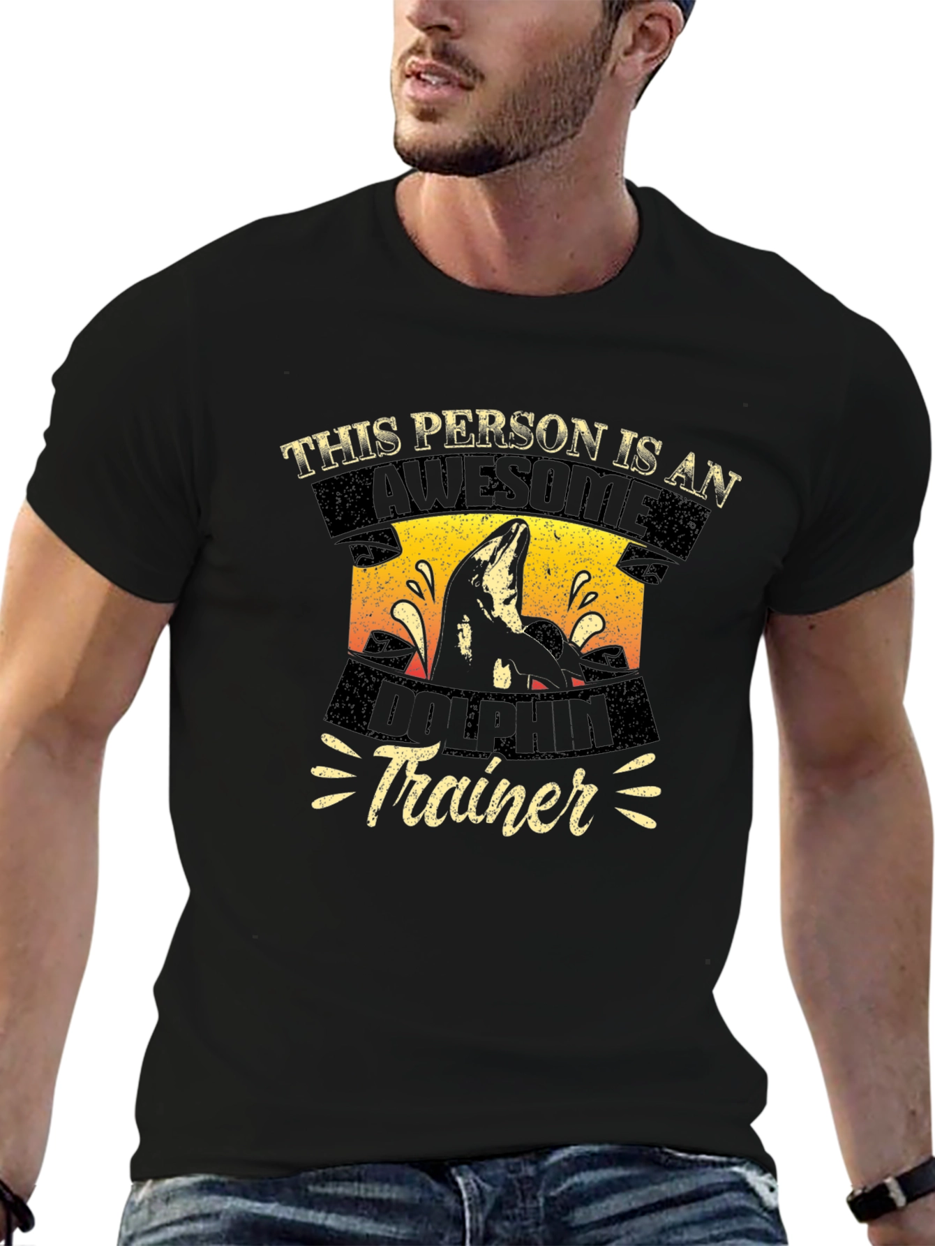 Awesome Dolphin Trainer Black T-Shirt