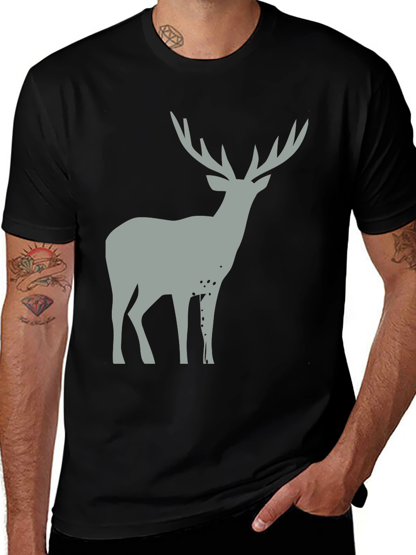 Mens Black Deer Graphic T-Shirt