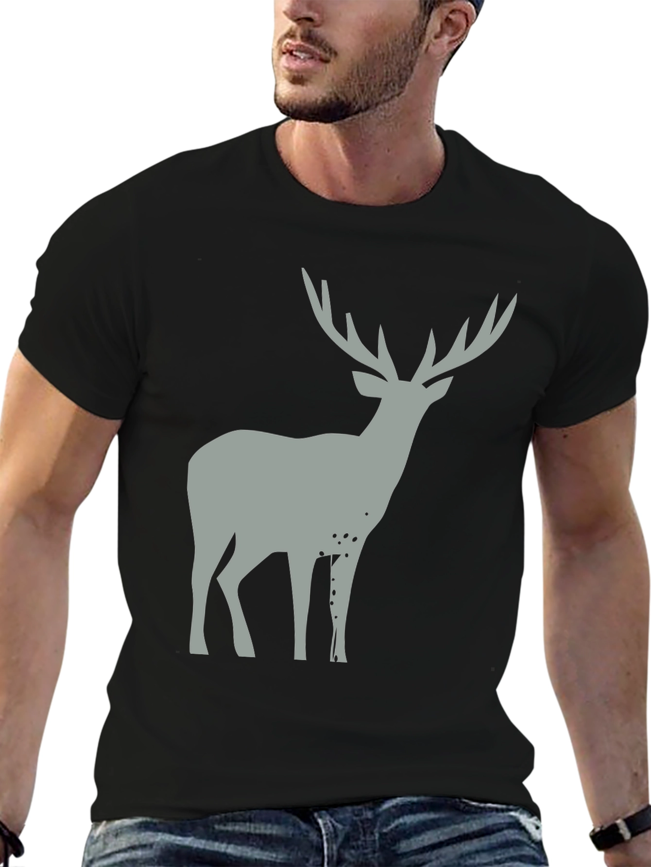Mens Black Deer Graphic T-Shirt
