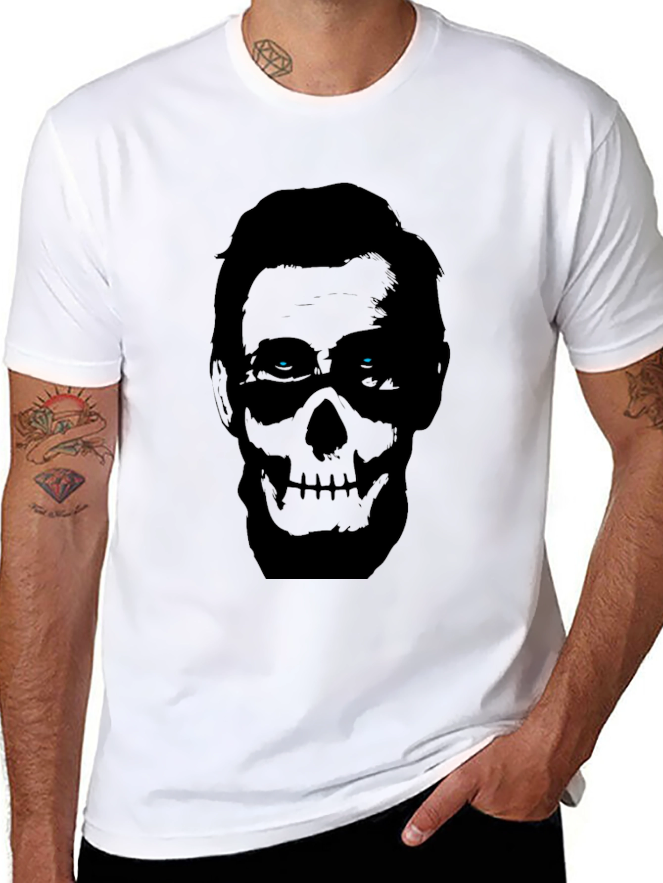 Skull Face Graphic Print Mens Black T-Shirt