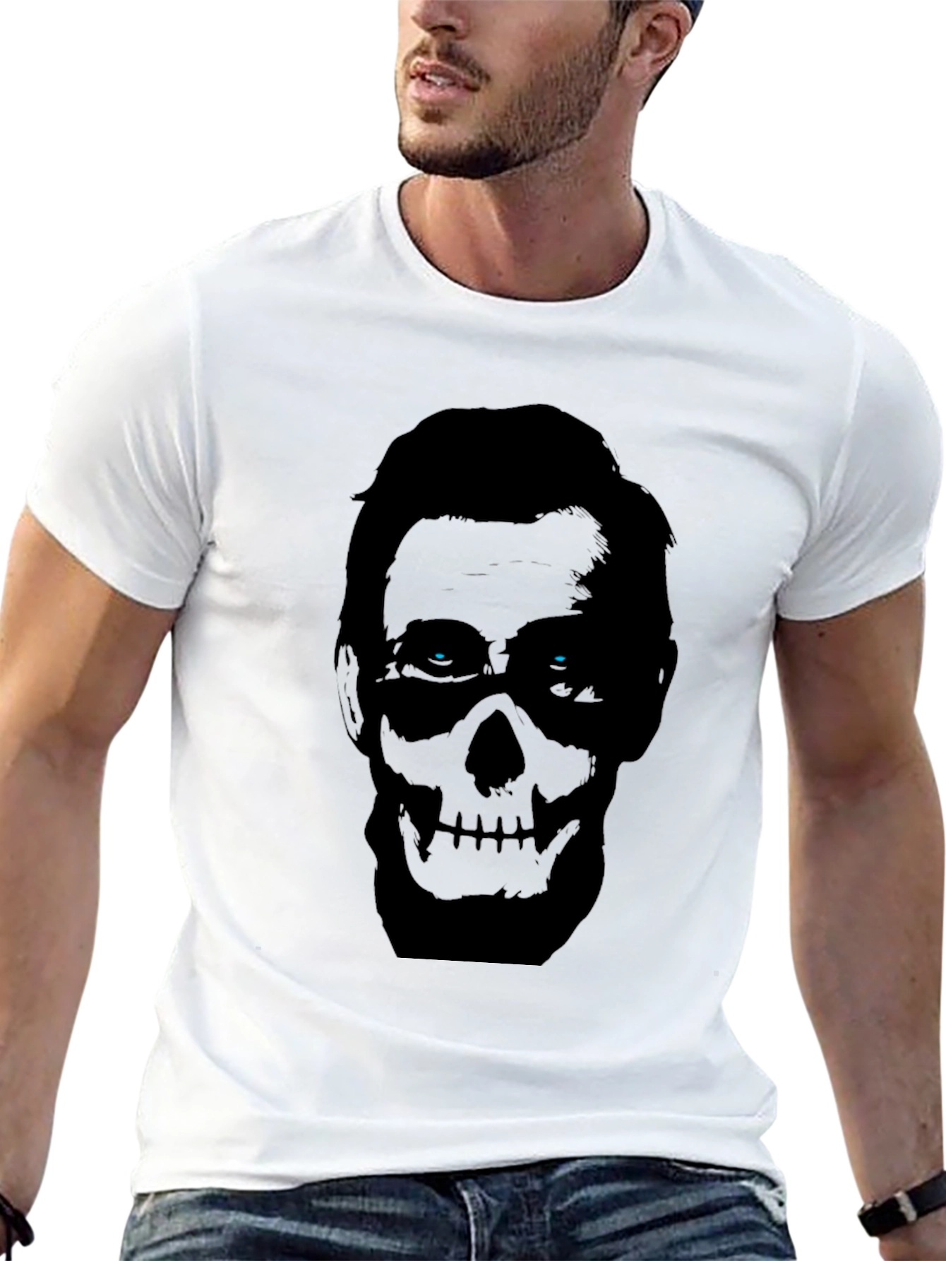 Skull Face Graphic Print Mens Black T-Shirt