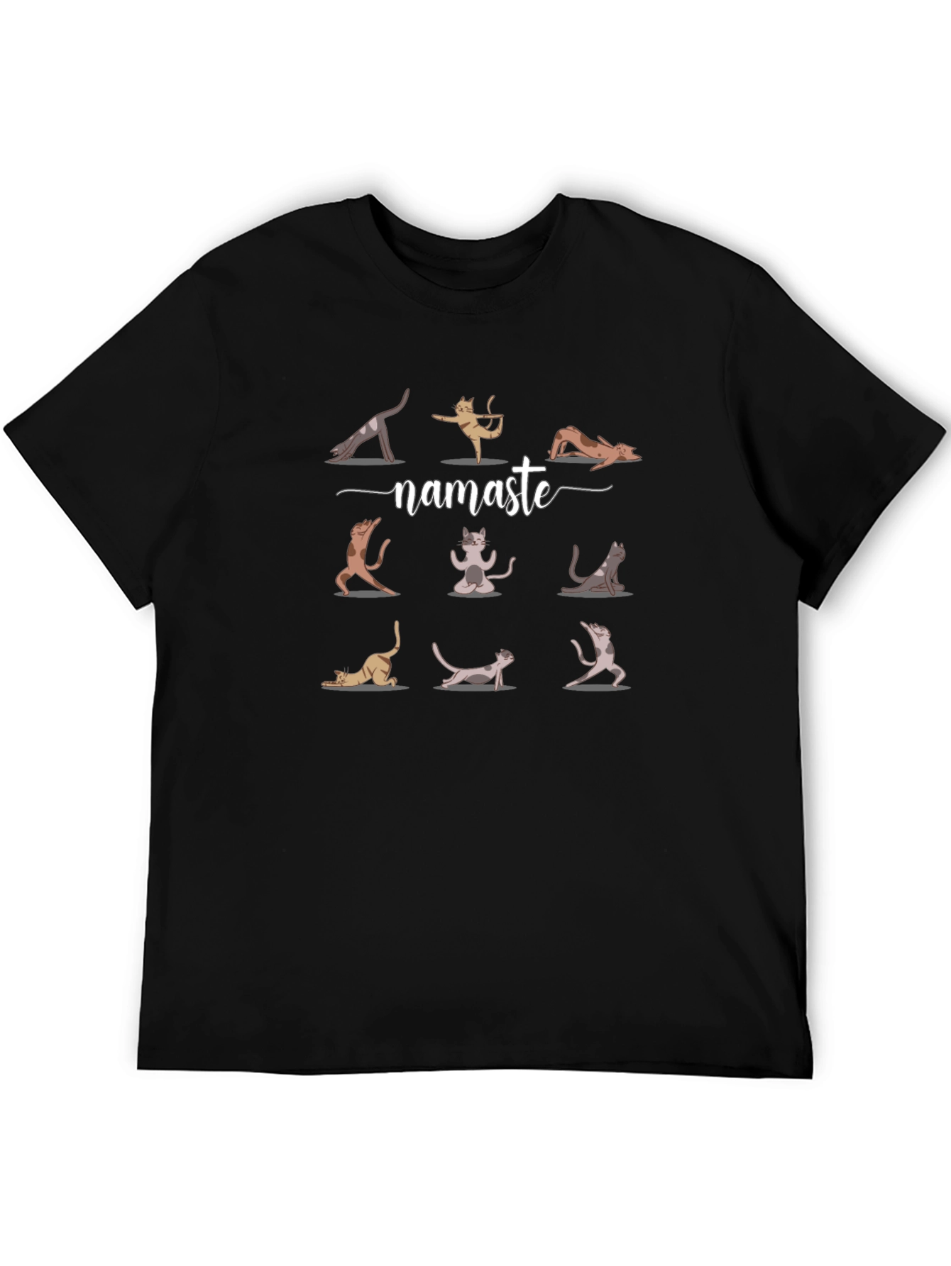 Namaste Yoga Cat Graphic Tee - Black