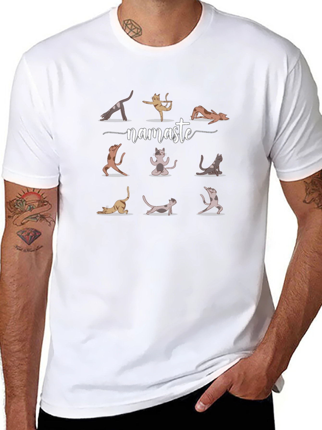Namaste Yoga Cat Graphic Tee - Black