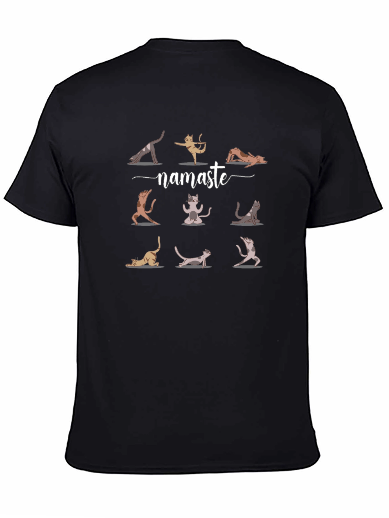 Namaste Yoga Cat Graphic Tee - Black