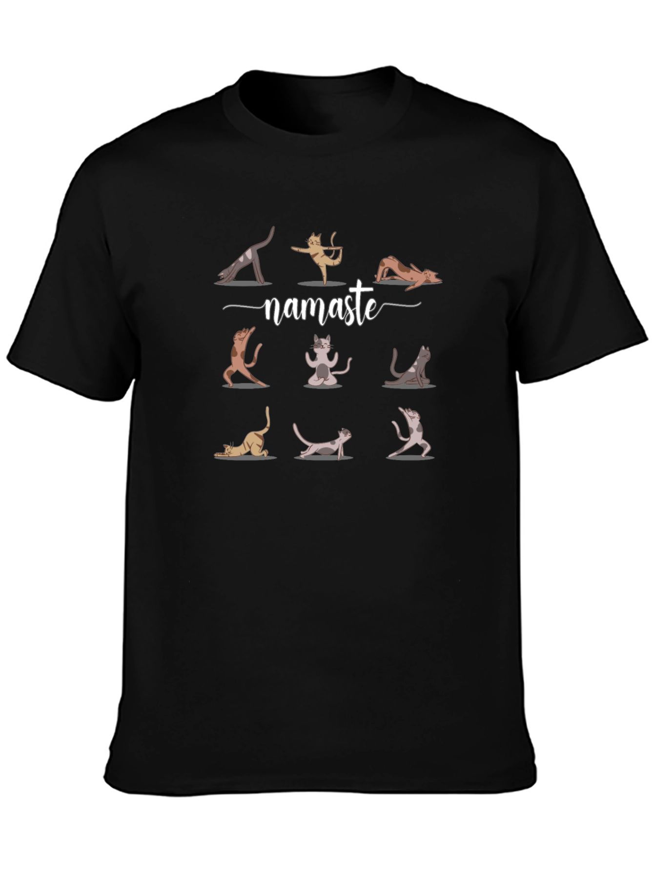 Namaste Yoga Cat Graphic Tee - Black