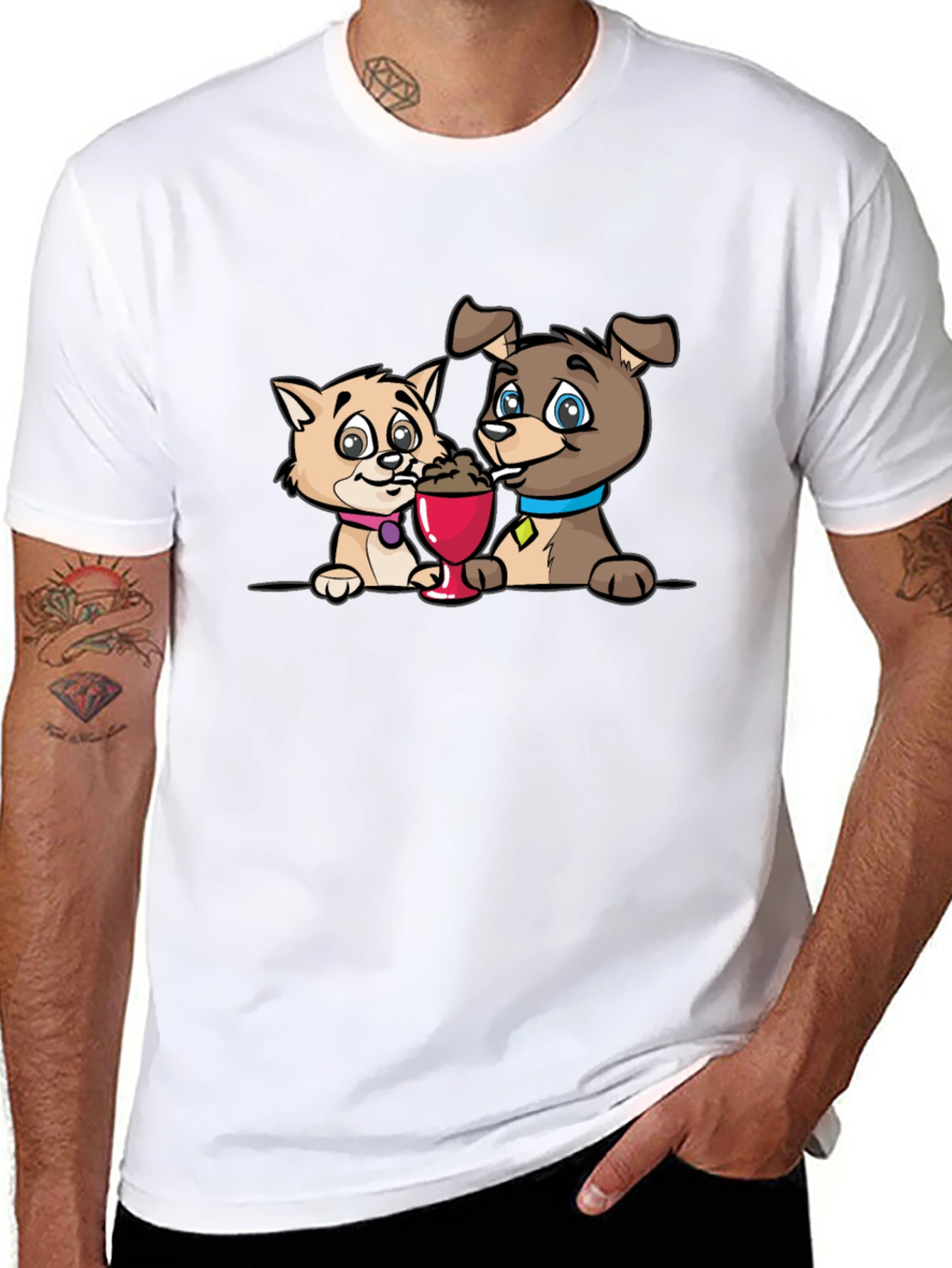 Cartoon Cat and Dog Ice Cream T-Shirt