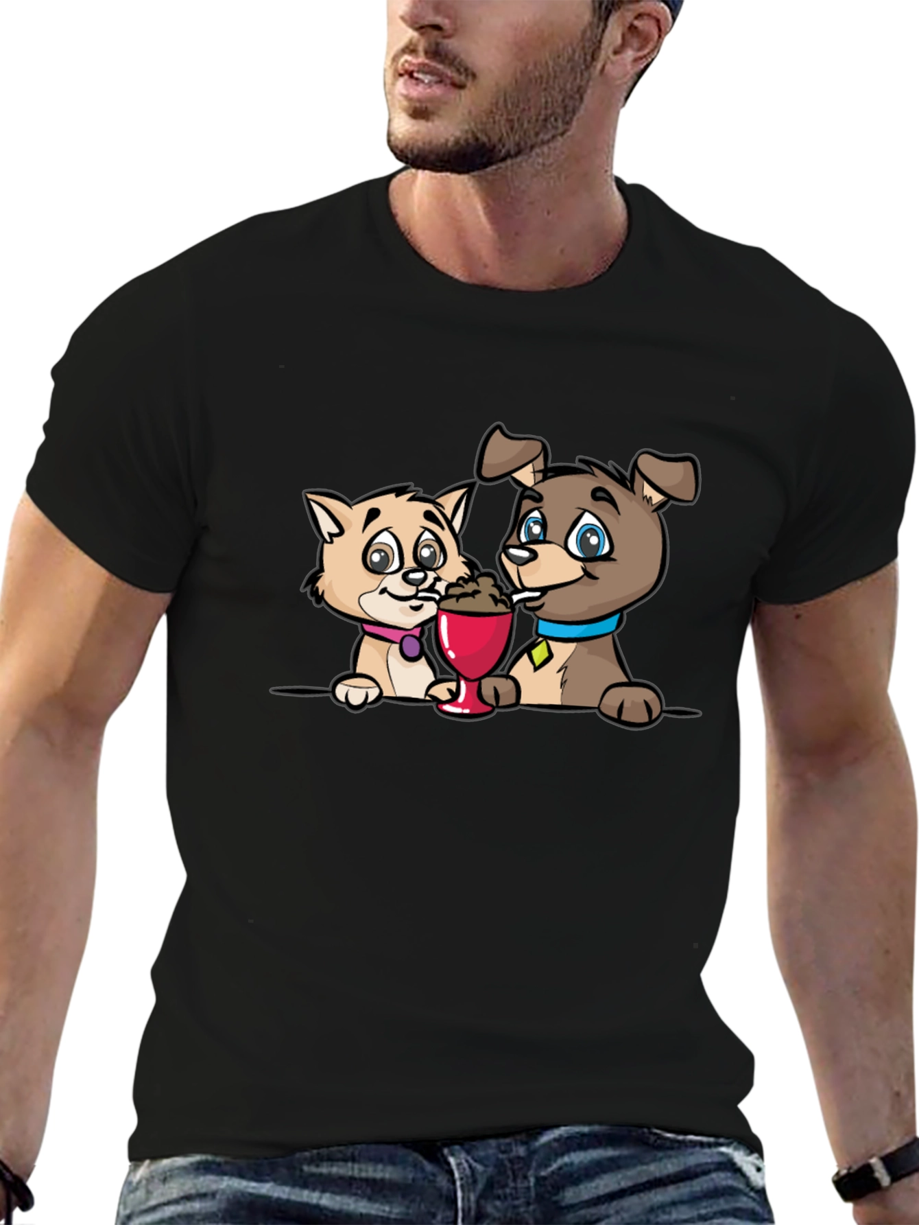 Cartoon Cat and Dog Ice Cream T-Shirt