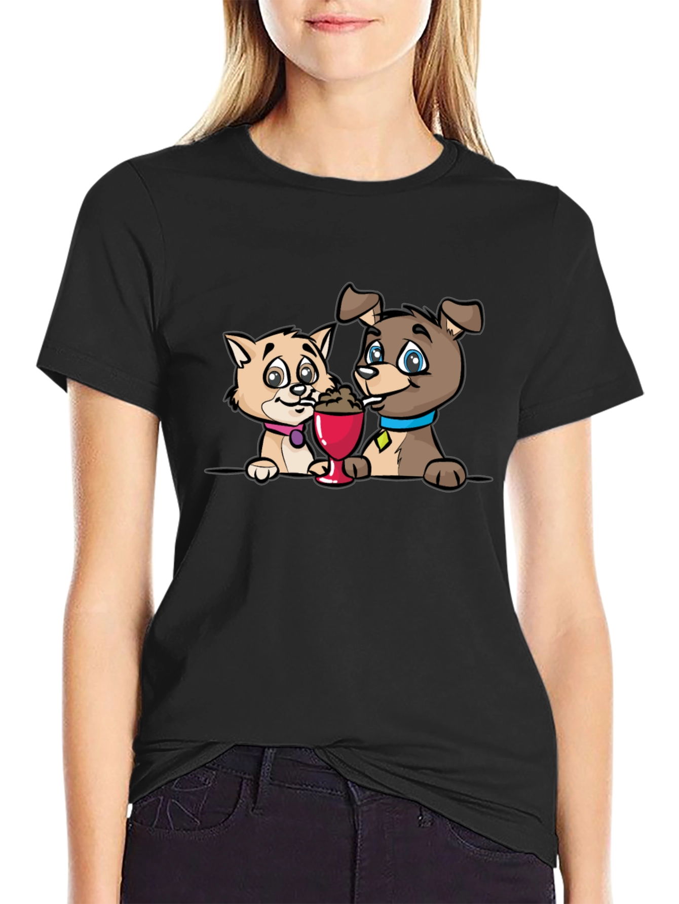 Cartoon Cat and Dog Ice Cream T-Shirt
