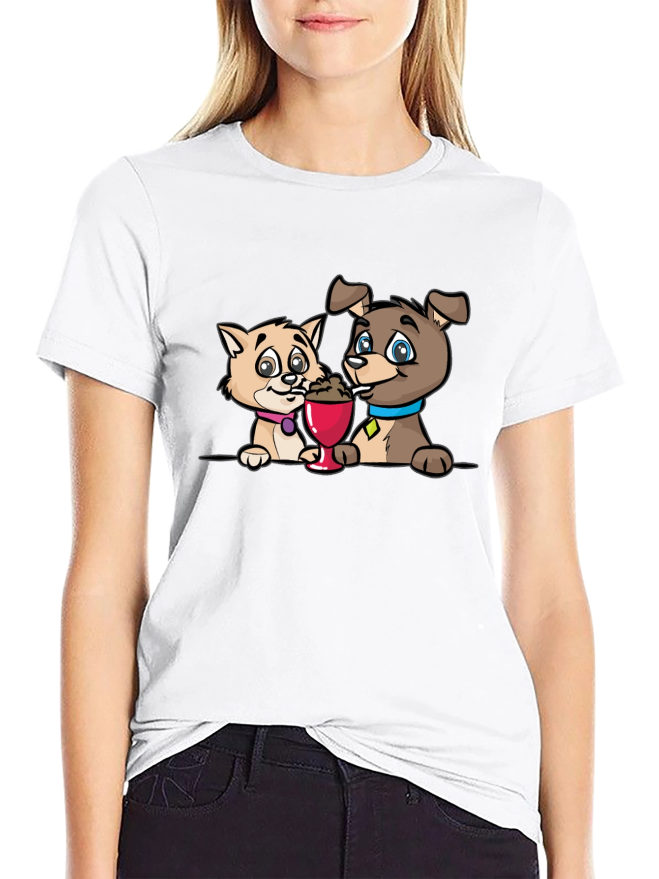 Cartoon Cat and Dog Ice Cream T-Shirt