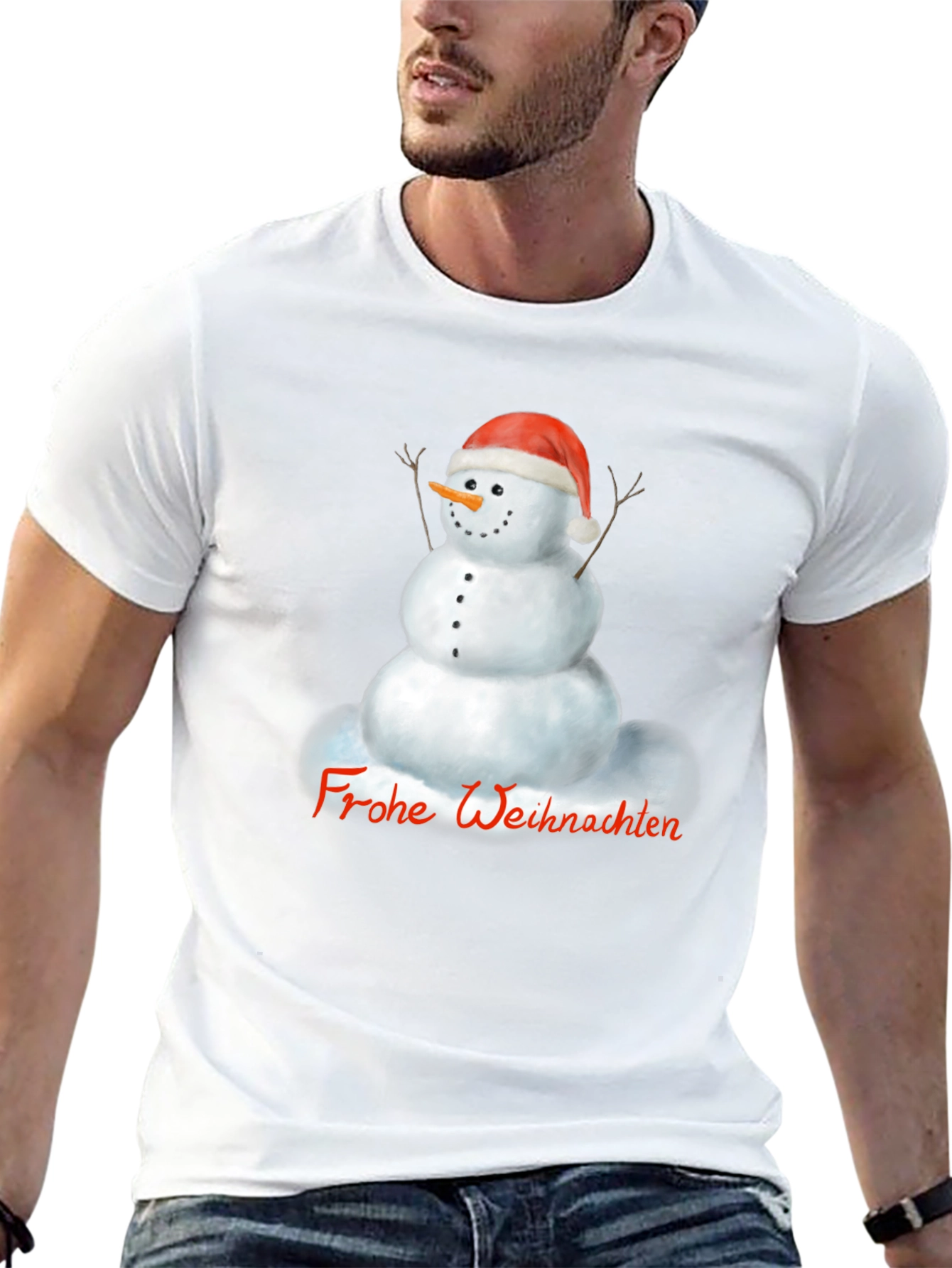 Festive Snowman Graphic Tee - Frohe Weihnachten