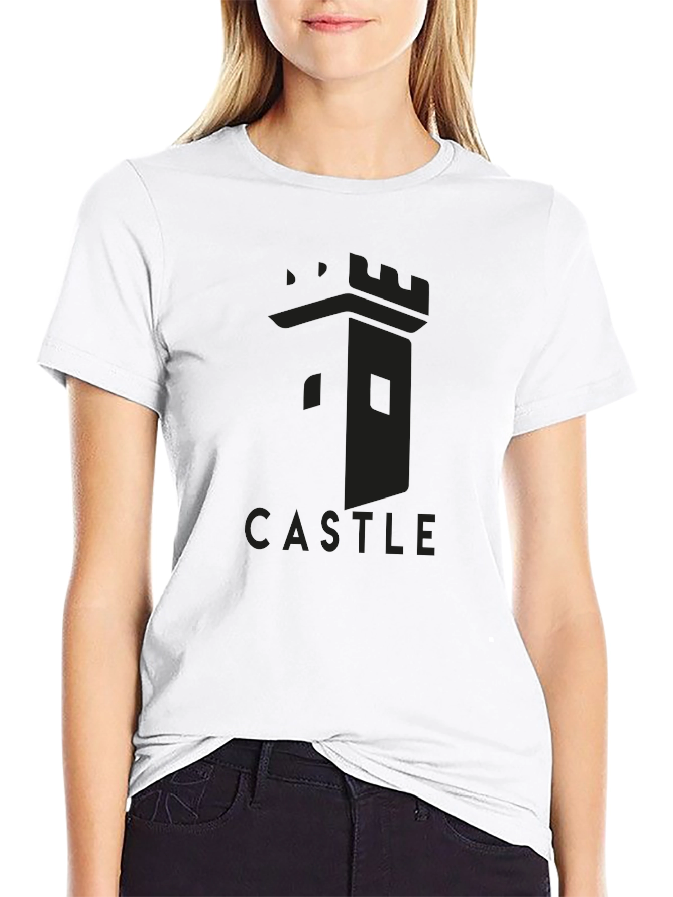 Castle Tower Graphic Tee - Black Cotton T-Shirt