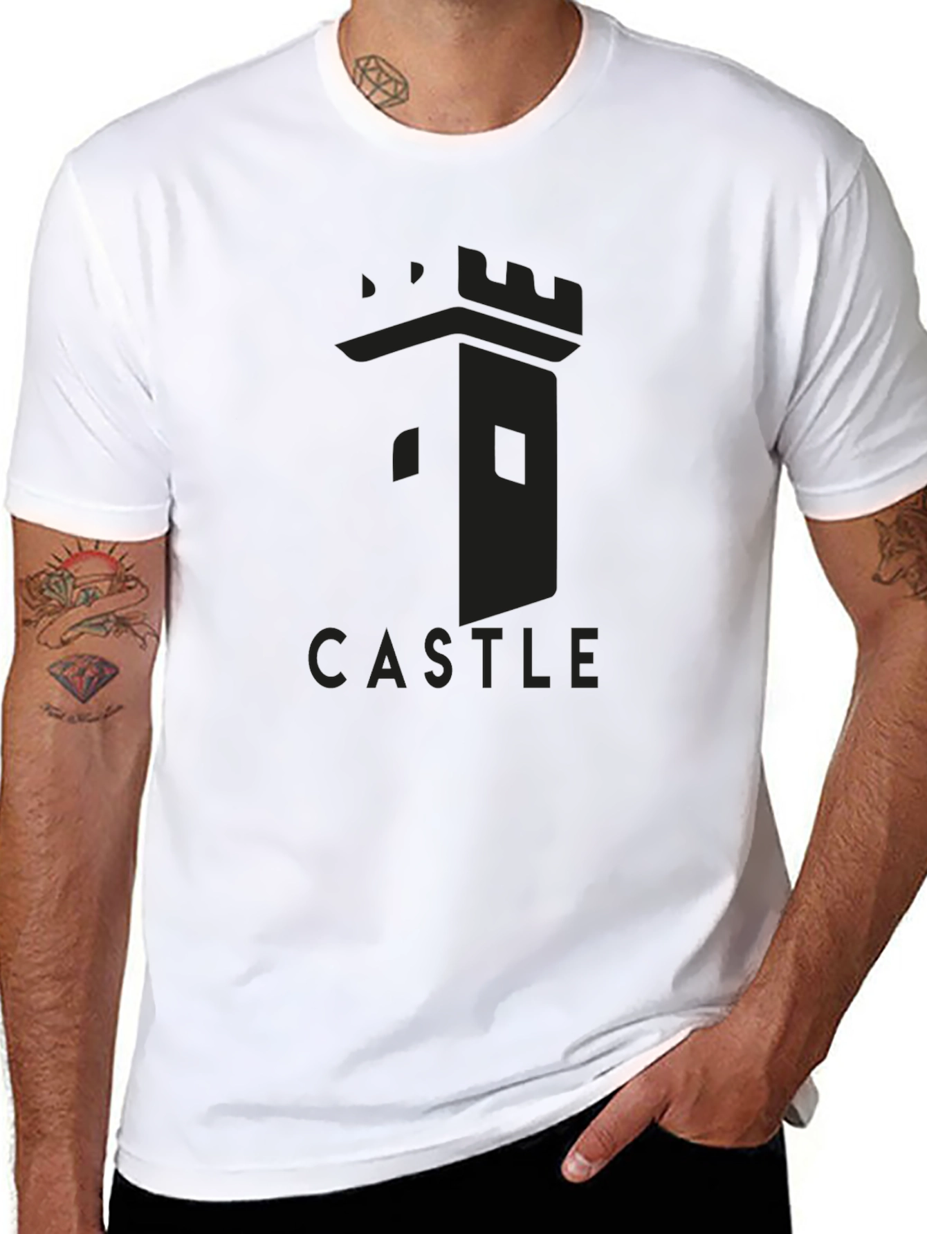 Castle Tower Graphic Tee - Black Cotton T-Shirt