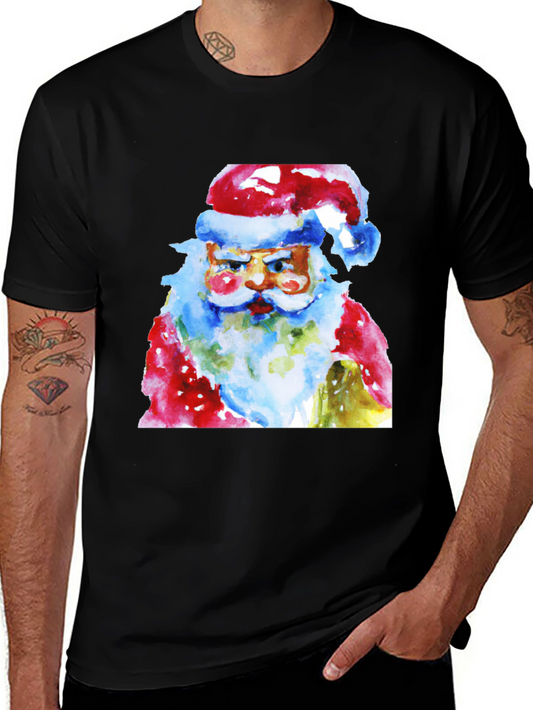 Watercolor Santa Claus Black T-Shirt
