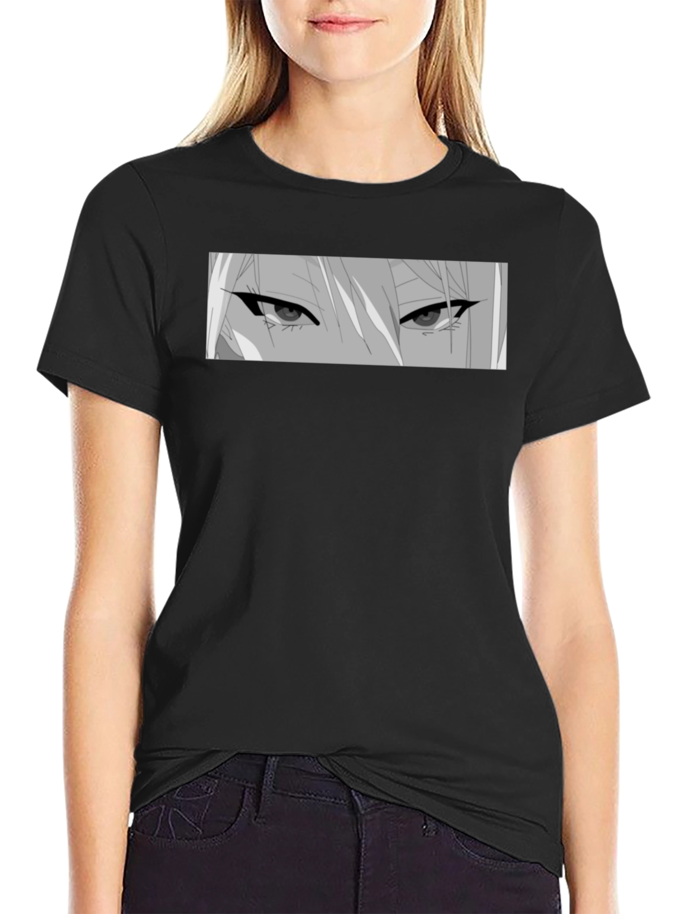 Anime Eyes Graphic Black T-Shirt